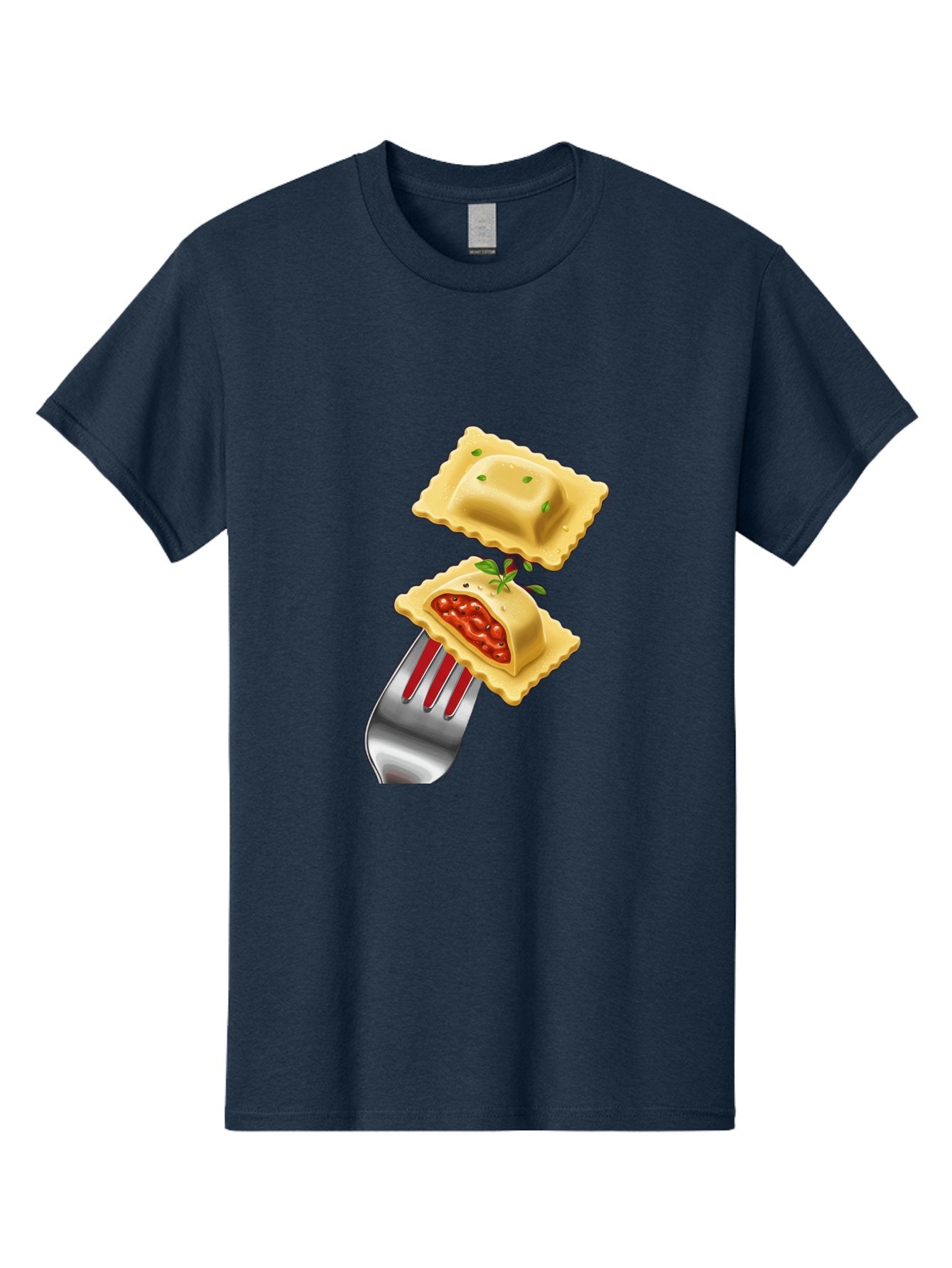 Ravioli Men'S Graphic Tee, 100% Cotton, Comfortable Casual Summer Wear, Machine Washable, Ravioli On Fork, Pasta Dish, Italian Cuisine, Stuffed Pasta, Red Sauce, Green Herbs, Culinary Art, Food Illustration, Gourmet Meal Bad472 11