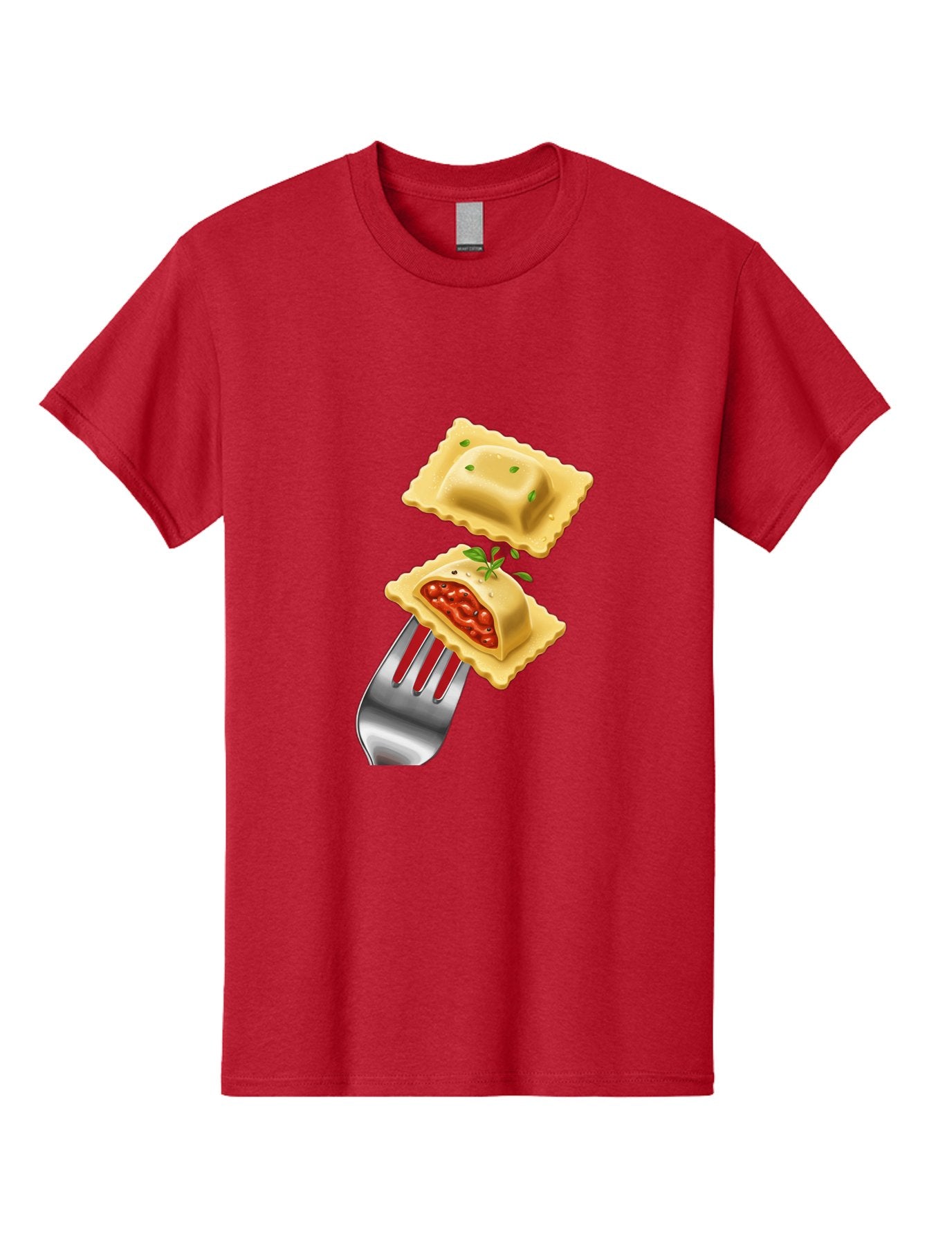 Ravioli Men'S Graphic Tee, 100% Cotton, Comfortable Casual Summer Wear, Machine Washable, Ravioli On Fork, Pasta Dish, Italian Cuisine, Stuffed Pasta, Red Sauce, Green Herbs, Culinary Art, Food Illustration, Gourmet Meal Bad472 10