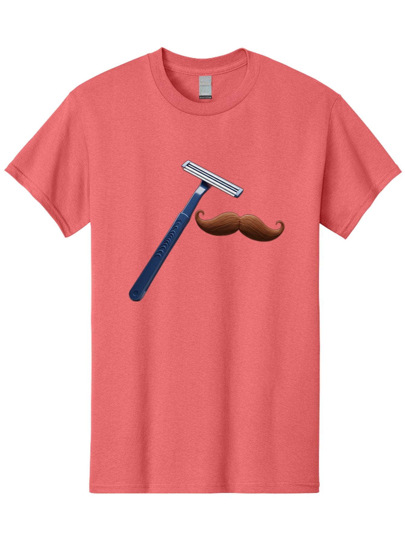 Razor-And-Mustache Men'S Graphic Tee, 100% Cotton, Comfortable Casual Summer Wear, Machine Washable, Safety Razor, Shaving Razor, Men'S Grooming, Facial Hair, Mustache, Blue Handle, Silver Head, Grooming Tools, Personal Care Bad474 15