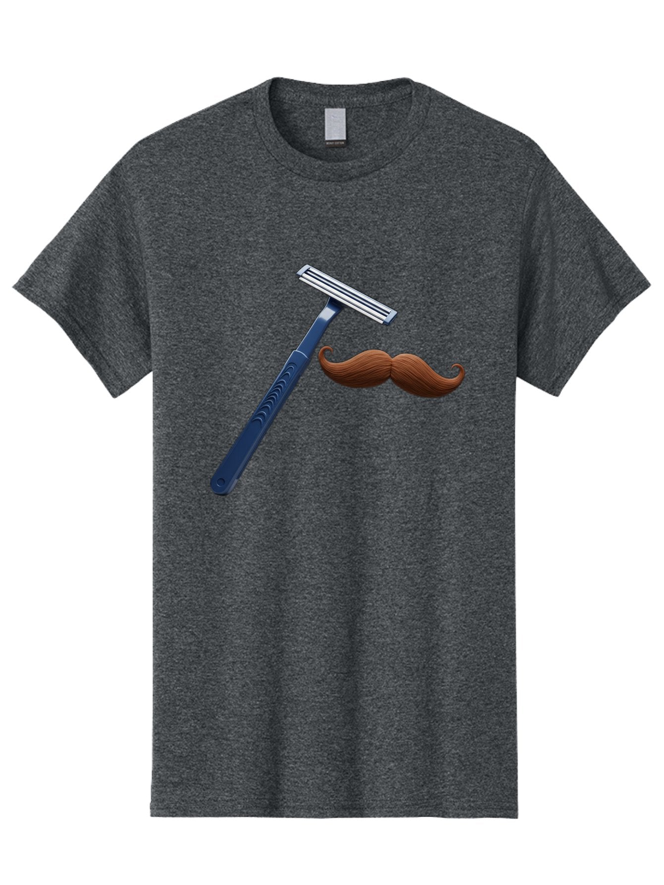 Razor-And-Mustache Men'S Graphic Tee, 100% Cotton, Comfortable Casual Summer Wear, Machine Washable, Safety Razor, Shaving Razor, Men'S Grooming, Facial Hair, Mustache, Blue Handle, Silver Head, Grooming Tools, Personal Care Bad474 7