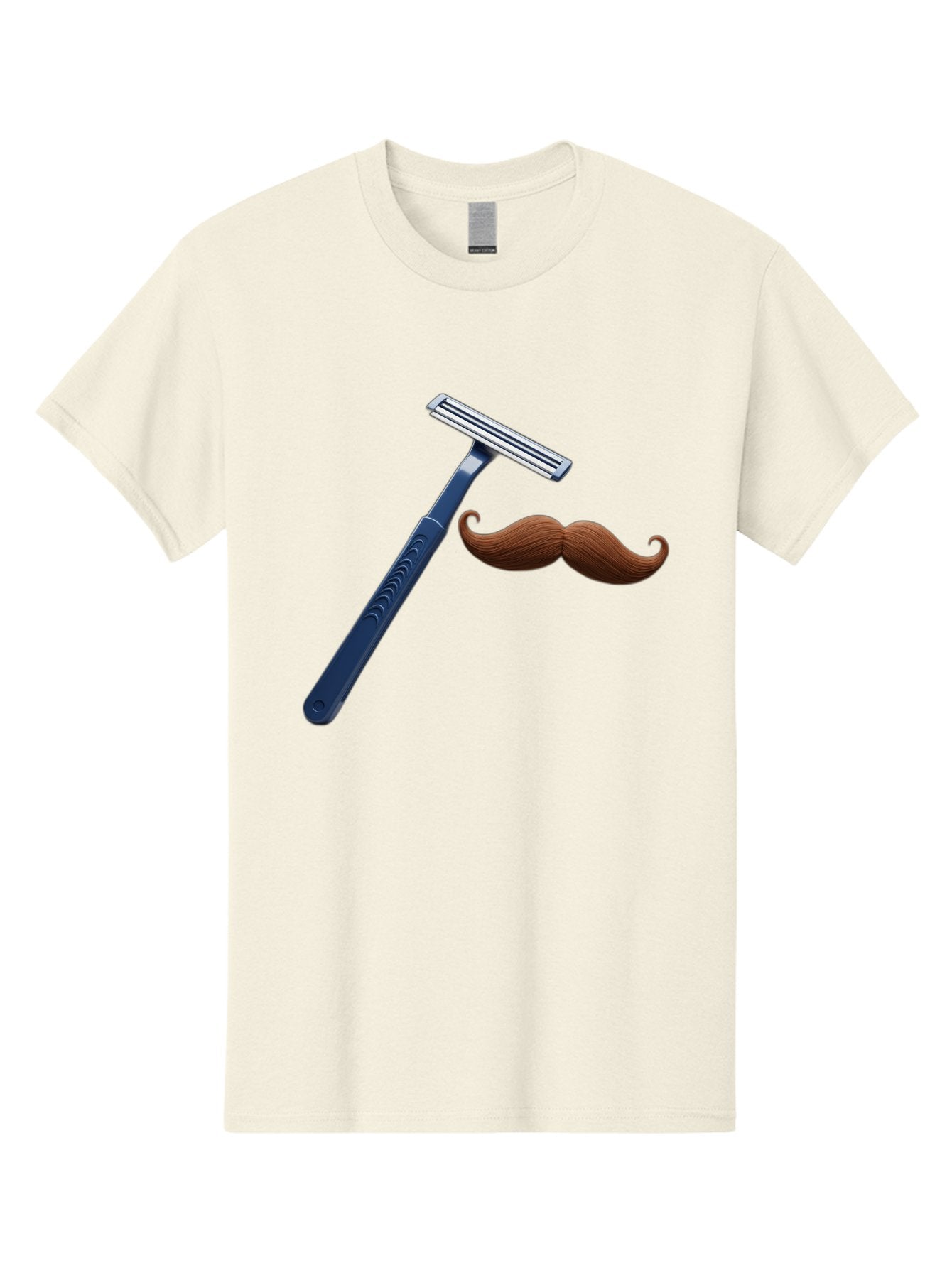 Razor-And-Mustache Men'S Graphic Tee, 100% Cotton, Comfortable Casual Summer Wear, Machine Washable, Safety Razor, Shaving Razor, Men'S Grooming, Facial Hair, Mustache, Blue Handle, Silver Head, Grooming Tools, Personal Care Bad474 5