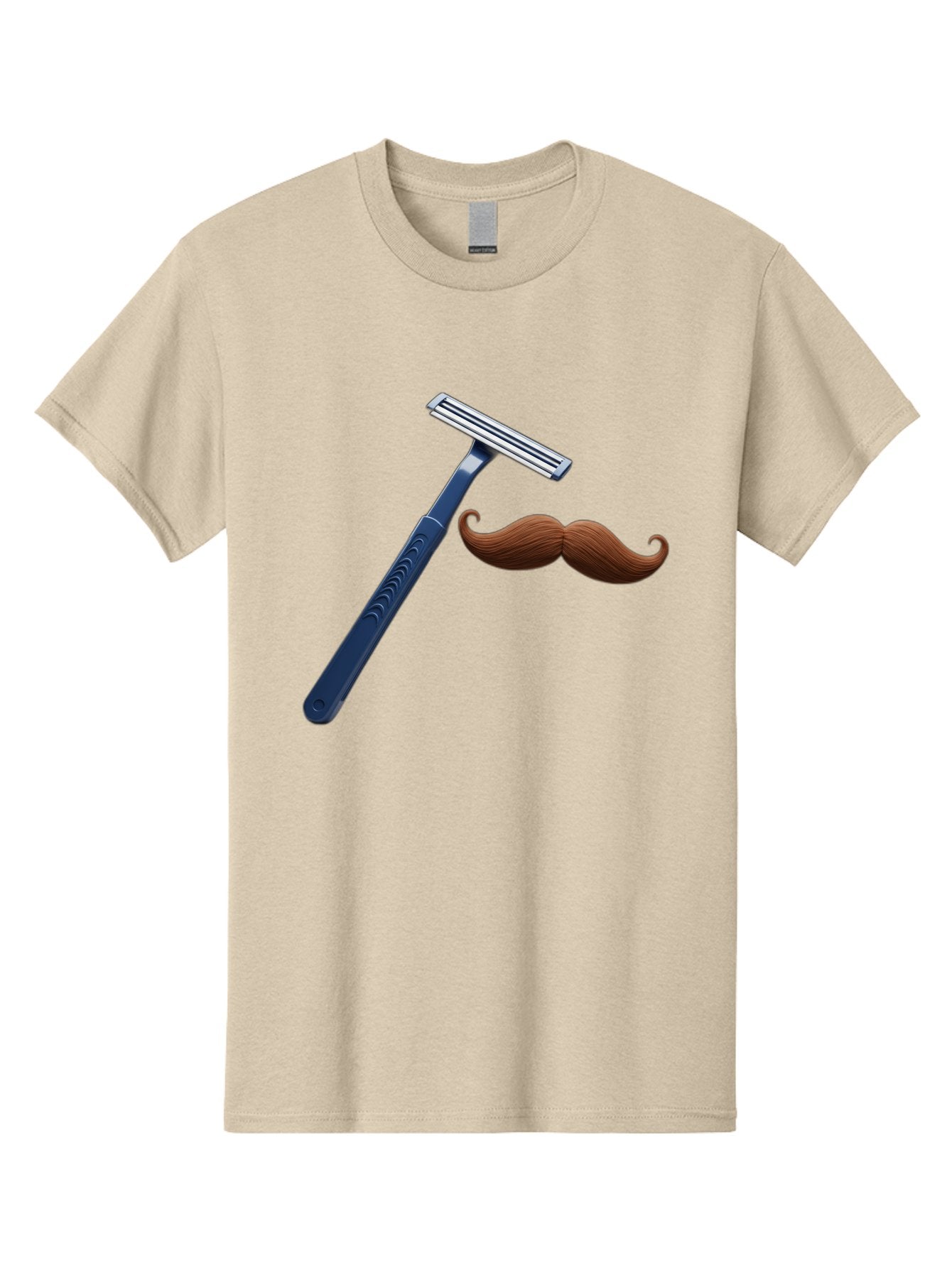Razor-And-Mustache Men'S Graphic Tee, 100% Cotton, Comfortable Casual Summer Wear, Machine Washable, Safety Razor, Shaving Razor, Men'S Grooming, Facial Hair, Mustache, Blue Handle, Silver Head, Grooming Tools, Personal Care Bad474 13