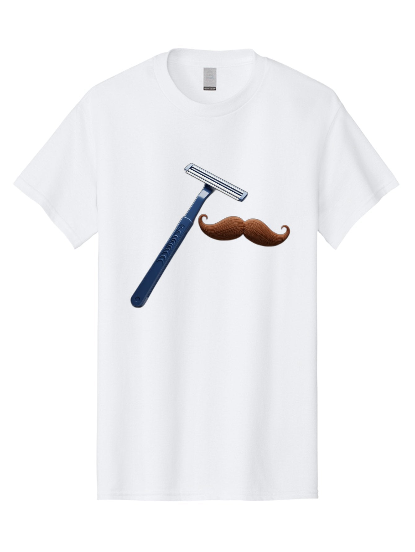Razor-And-Mustache Men'S Graphic Tee, 100% Cotton, Comfortable Casual Summer Wear, Machine Washable, Safety Razor, Shaving Razor, Men'S Grooming, Facial Hair, Mustache, Blue Handle, Silver Head, Grooming Tools, Personal Care Bad474 14