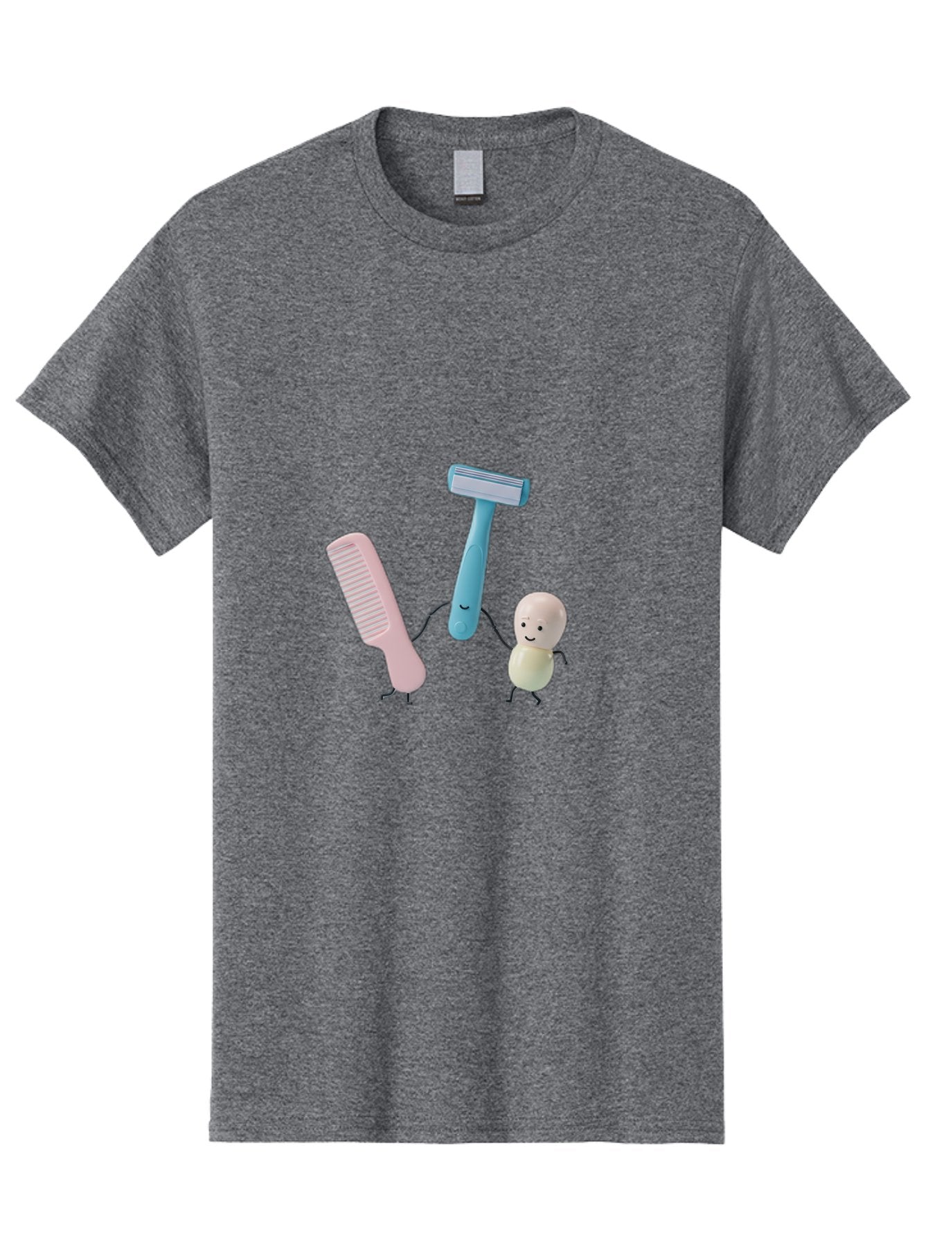 Razor-Comb-And-Egg Men'S Graphic Tee, 100% Cotton, Comfortable Casual Summer Wear, Machine Washable, Shaving, Grooming, Personal Care, Cartoon Characters, Pink Comb, Blue Razor, Smiling Egg, Cute Scene, Hygiene Products, Funny Illustration Bad476 13