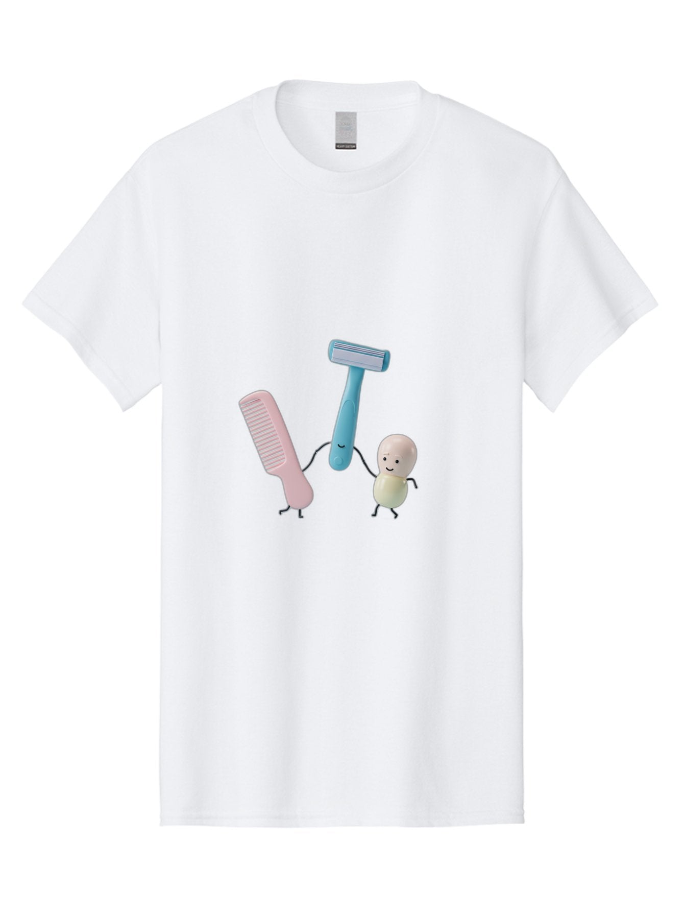 Razor-Comb-And-Egg Men'S Graphic Tee, 100% Cotton, Comfortable Casual Summer Wear, Machine Washable, Shaving, Grooming, Personal Care, Cartoon Characters, Pink Comb, Blue Razor, Smiling Egg, Cute Scene, Hygiene Products, Funny Illustration Bad476 5