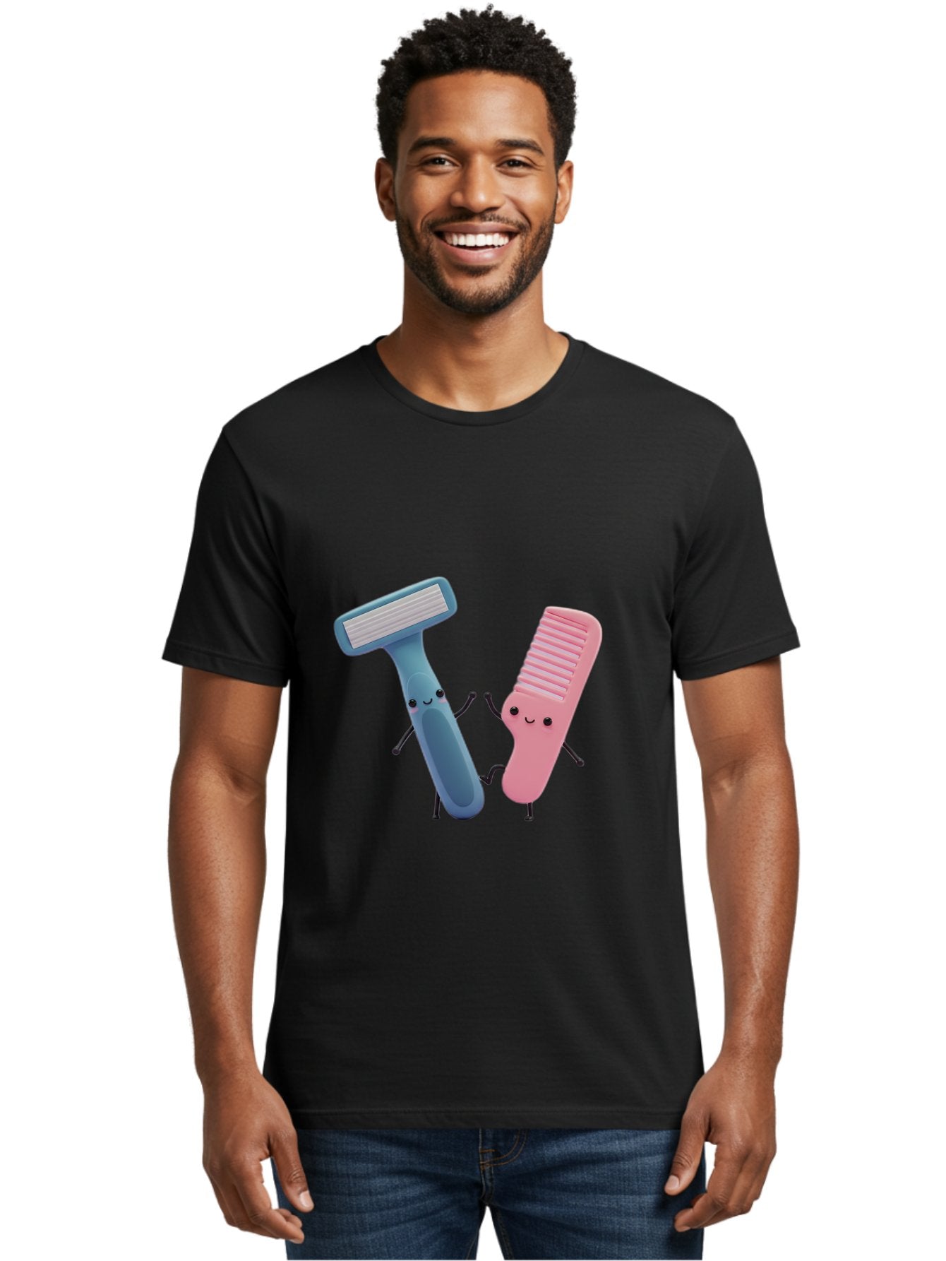 Razor-Duo Men'S Graphic Tee, 100% Cotton, Comfortable Casual Summer Wear, Machine Washable, Cartoon Razors, Pink And Blue Razors, Razor Characters, Shaving, Personal Care, Hygiene Products, Grooming, Razor Blades Bad477 23