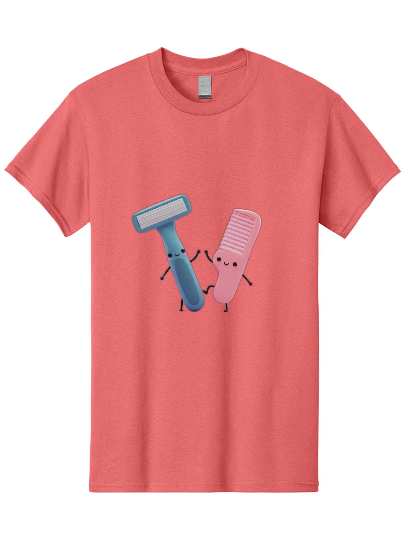 Razor-Duo Men'S Graphic Tee, 100% Cotton, Comfortable Casual Summer Wear, Machine Washable, Cartoon Razors, Pink And Blue Razors, Razor Characters, Shaving, Personal Care, Hygiene Products, Grooming, Razor Blades Bad477 12
