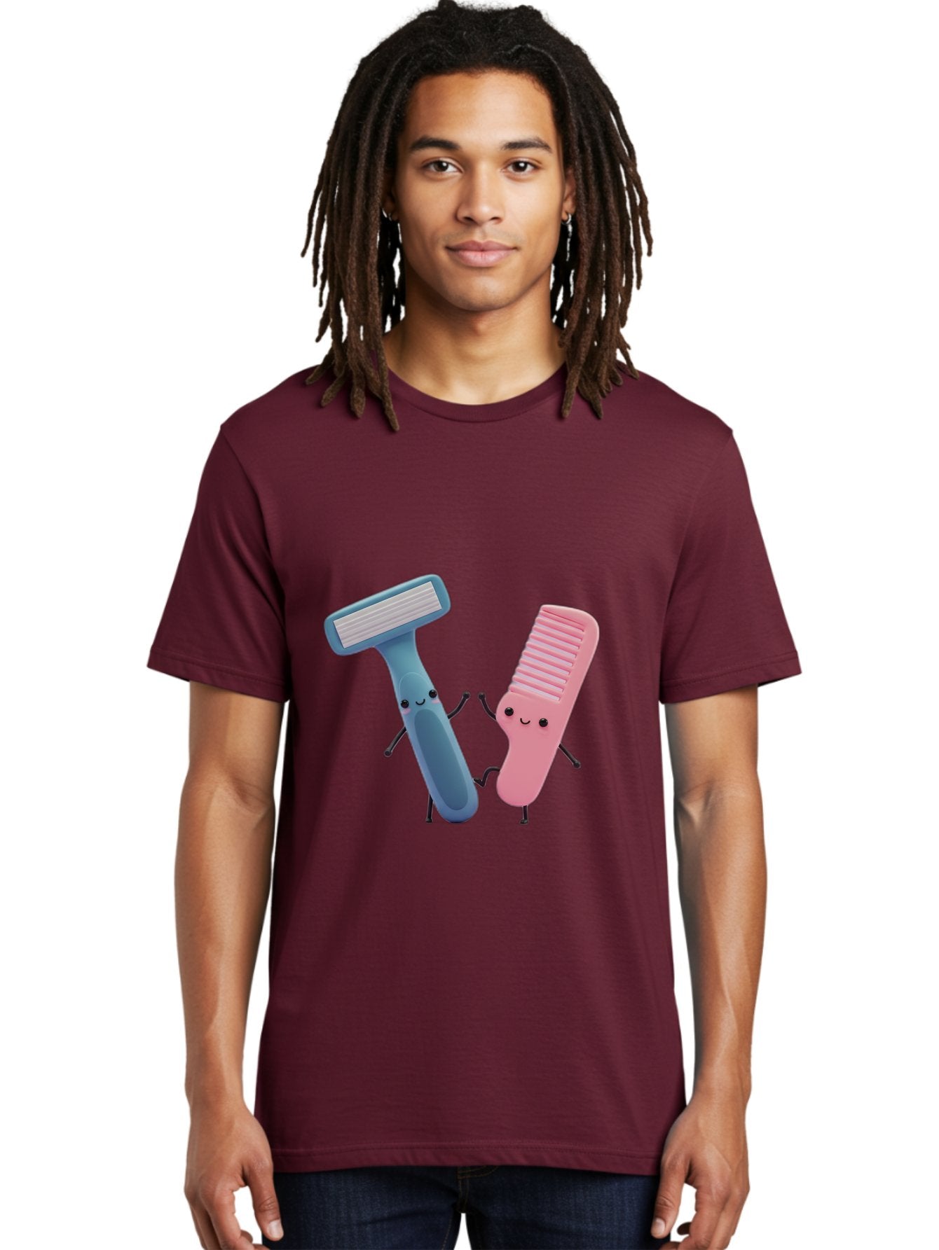 Razor-Duo Men'S Graphic Tee, 100% Cotton, Comfortable Casual Summer Wear, Machine Washable, Cartoon Razors, Pink And Blue Razors, Razor Characters, Shaving, Personal Care, Hygiene Products, Grooming, Razor Blades Bad477 27