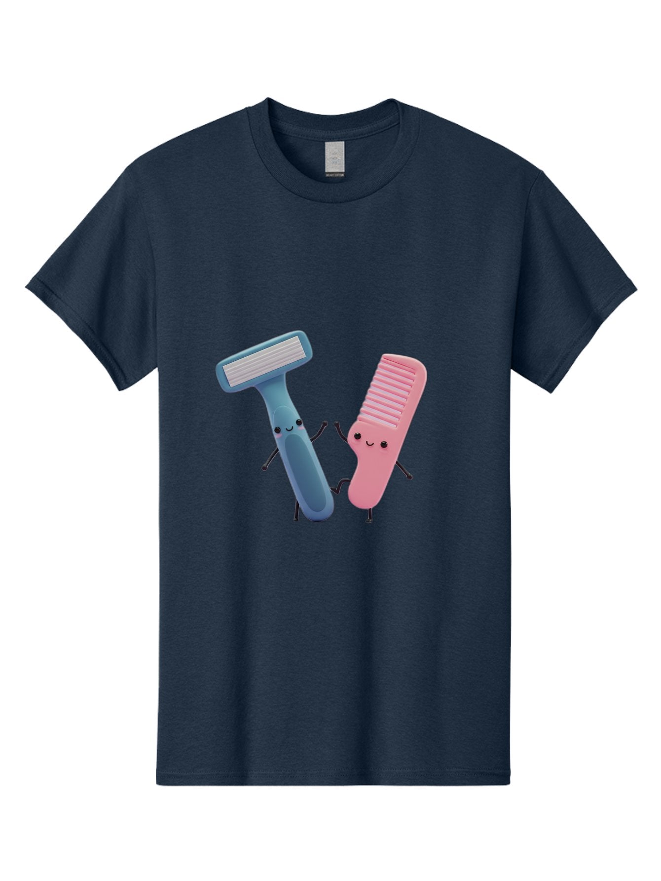 Razor-Duo Men'S Graphic Tee, 100% Cotton, Comfortable Casual Summer Wear, Machine Washable, Cartoon Razors, Pink And Blue Razors, Razor Characters, Shaving, Personal Care, Hygiene Products, Grooming, Razor Blades Bad477