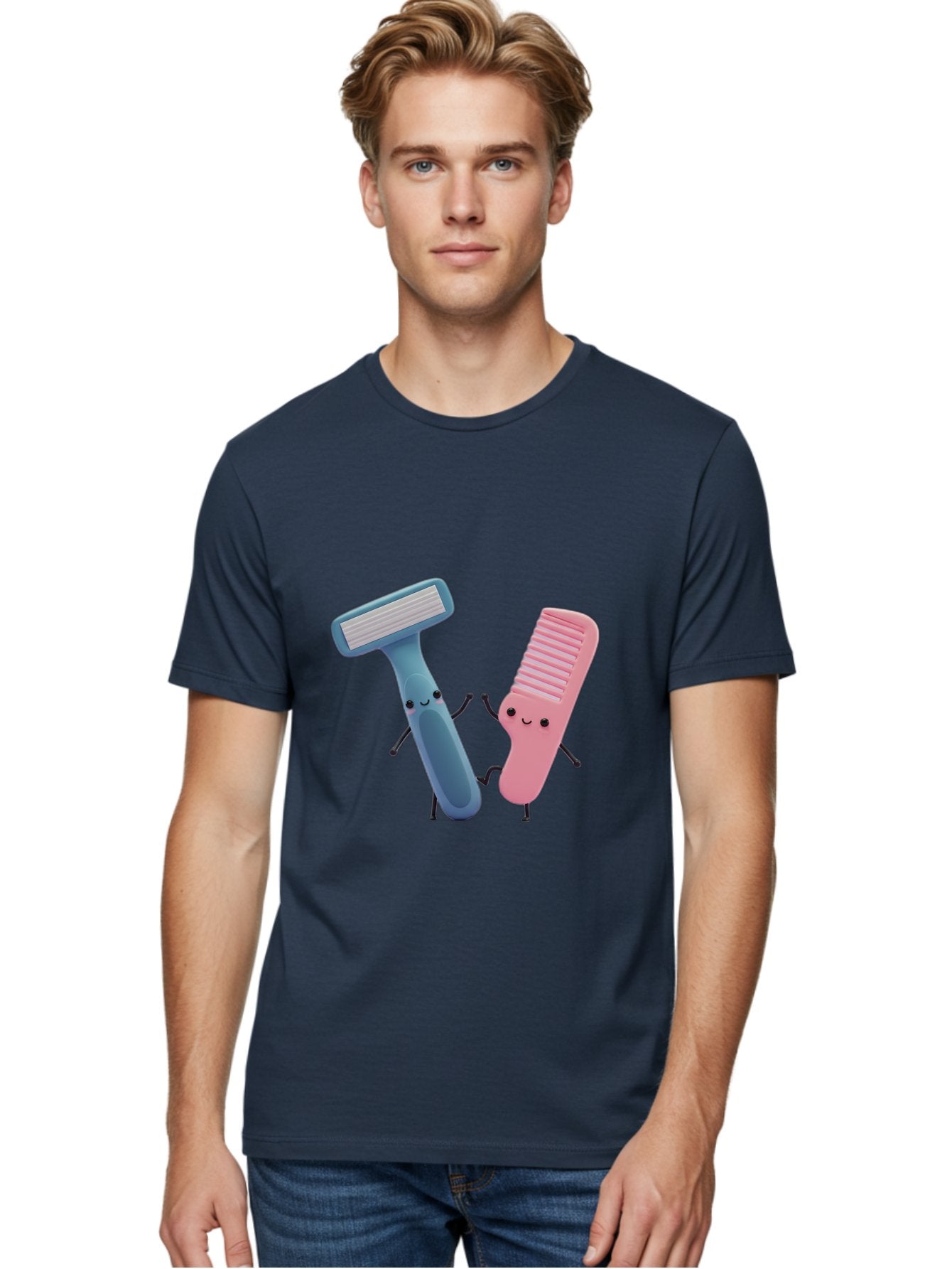 Razor-Duo Men'S Graphic Tee, 100% Cotton, Comfortable Casual Summer Wear, Machine Washable, Cartoon Razors, Pink And Blue Razors, Razor Characters, Shaving, Personal Care, Hygiene Products, Grooming, Razor Blades Bad477 21