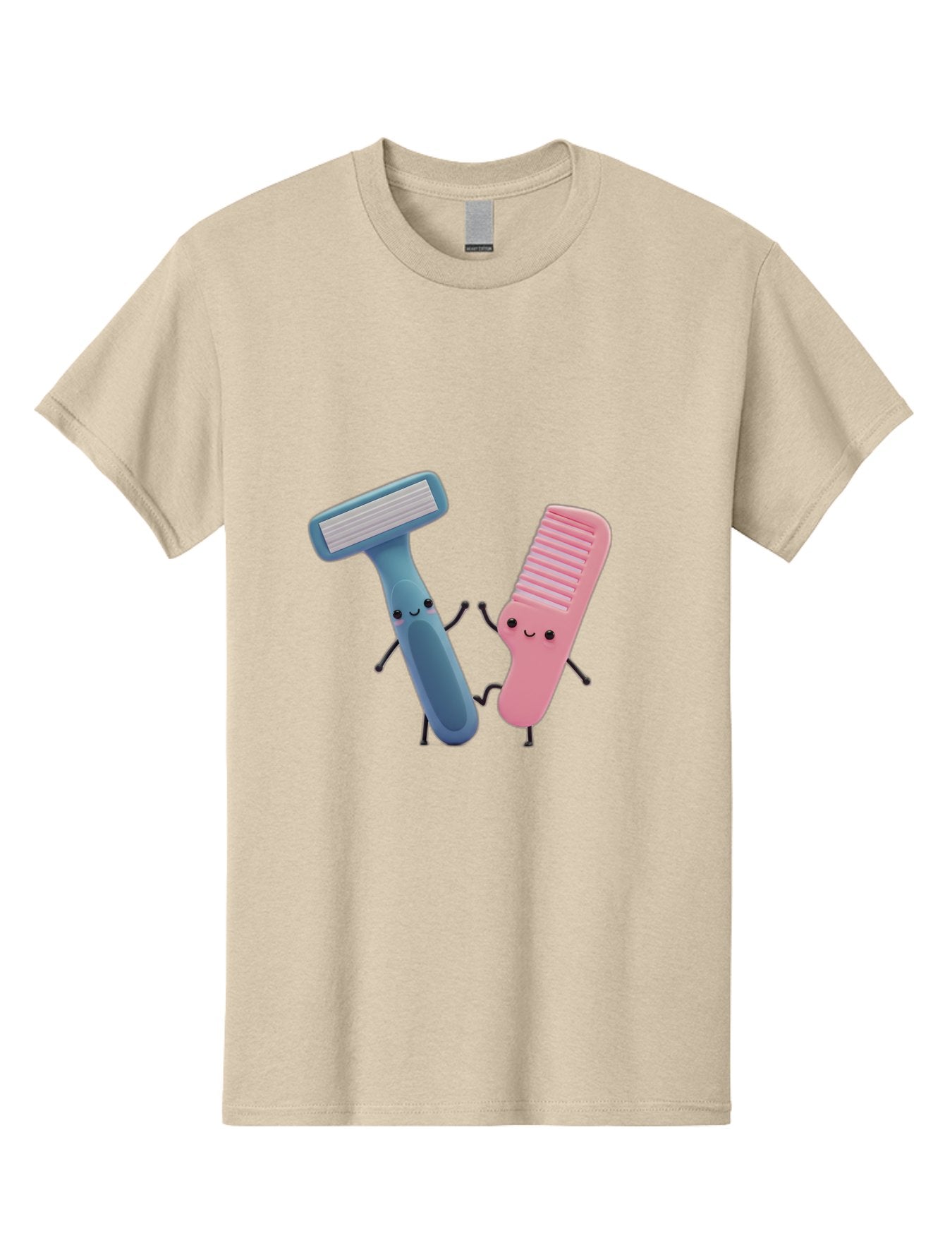 Razor-Duo Men'S Graphic Tee, 100% Cotton, Comfortable Casual Summer Wear, Machine Washable, Cartoon Razors, Pink And Blue Razors, Razor Characters, Shaving, Personal Care, Hygiene Products, Grooming, Razor Blades Bad477 4