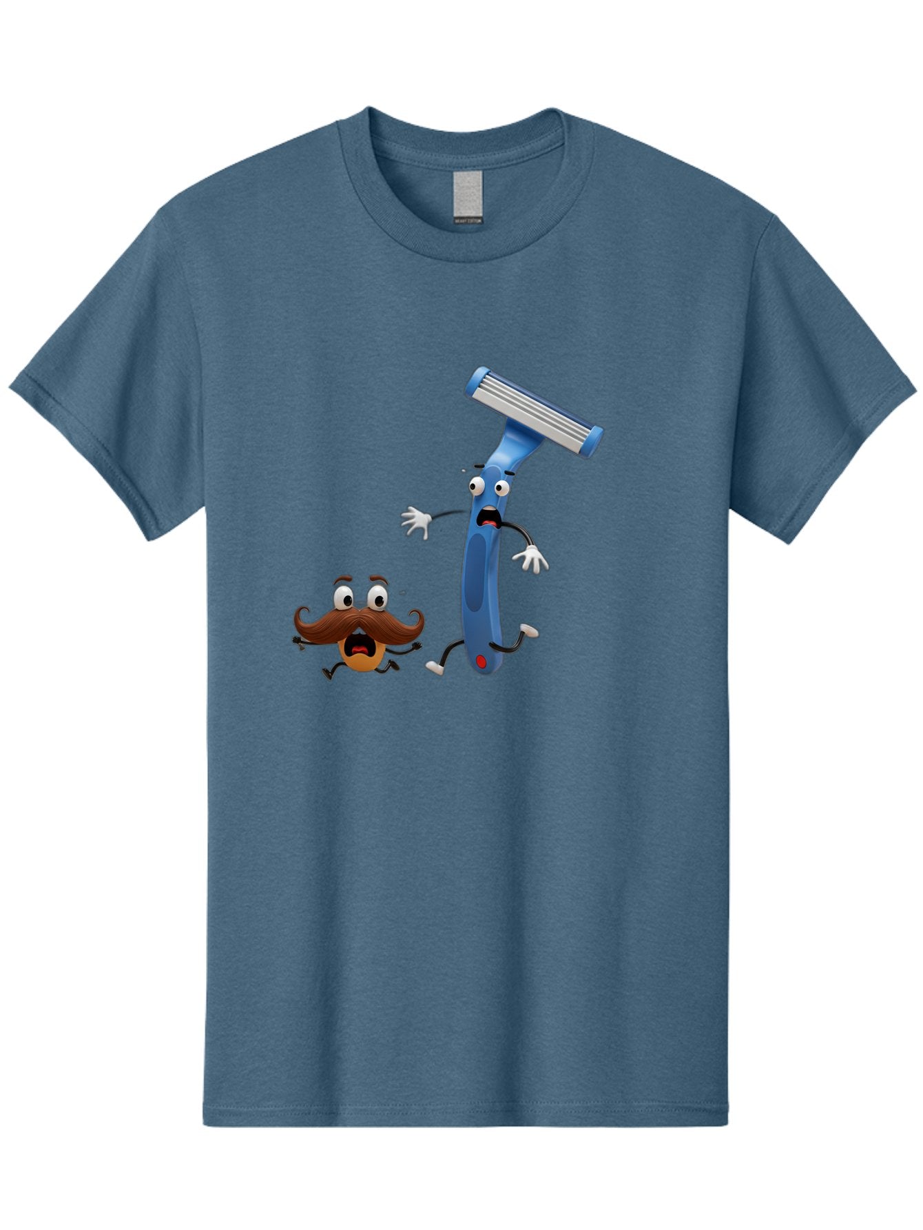 Razor-Vs-Mustache Men'S Graphic Tee, 100% Cotton, Comfortable Casual Summer Wear, Machine Washable, Safety Razor, Cartoon Character, Razor Blade, Mustache, Shaving, Humorous Illustration, Comedic Image, Razor Handle, Cartoon Mustache, Bad479 7