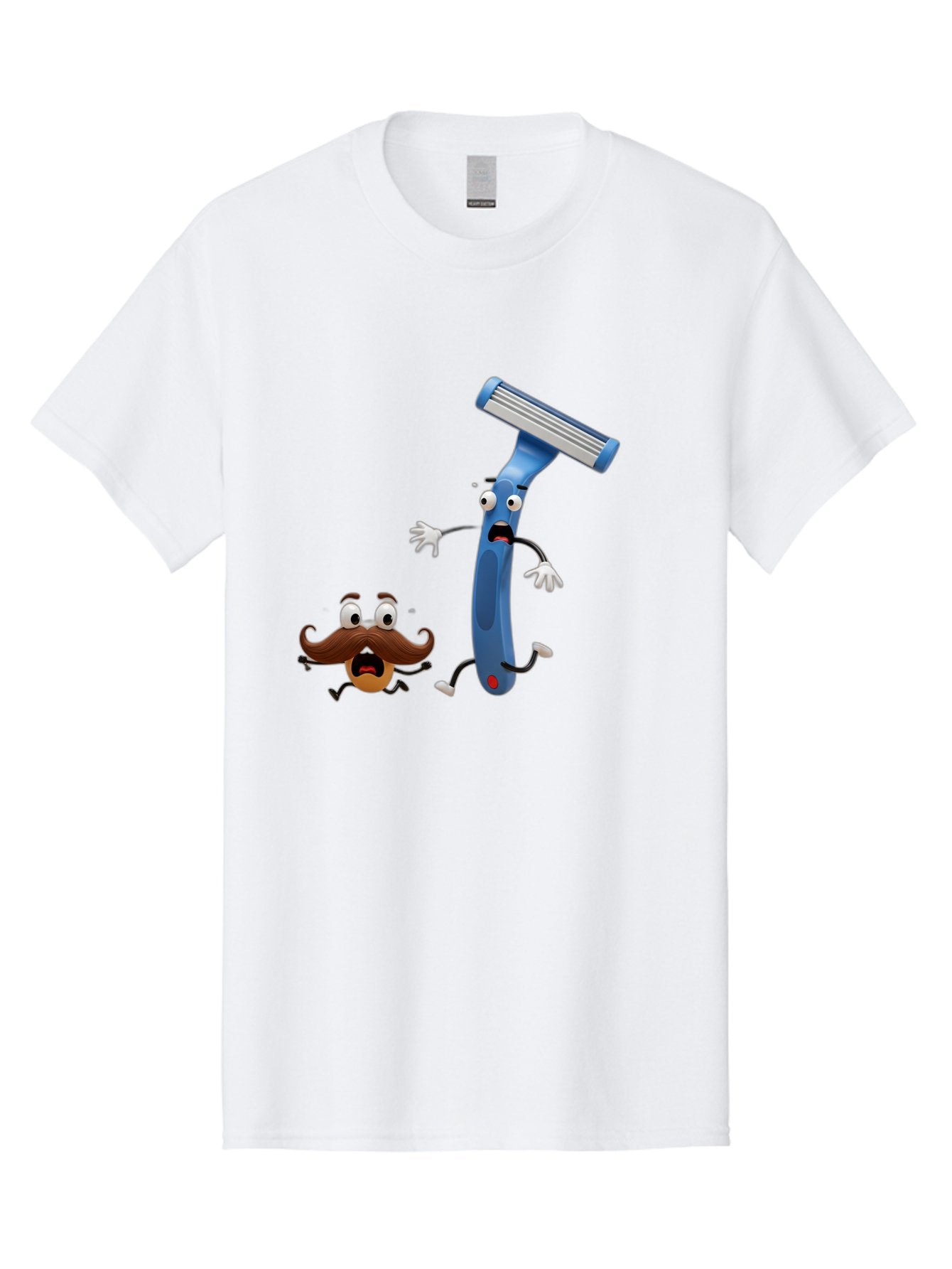 Razor-Vs-Mustache Men'S Graphic Tee, 100% Cotton, Comfortable Casual Summer Wear, Machine Washable, Safety Razor, Cartoon Character, Razor Blade, Mustache, Shaving, Humorous Illustration, Comedic Image, Razor Handle, Cartoon Mustache, Bad479