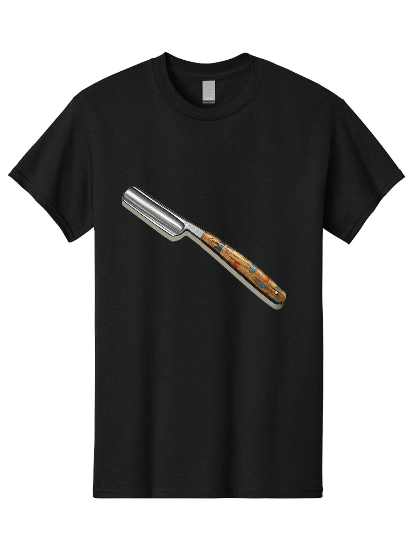 Razor Men'S Graphic Tee, 100% Cotton, Comfortable Casual Summer Wear, Machine Washable, Vintage Straight Razor, Sharp Blade, Wooden Handle, Traditional Shaving, Classic Grooming Tool, Men'S Grooming, Barber Shop Essentials, Close Shave Bad480 5