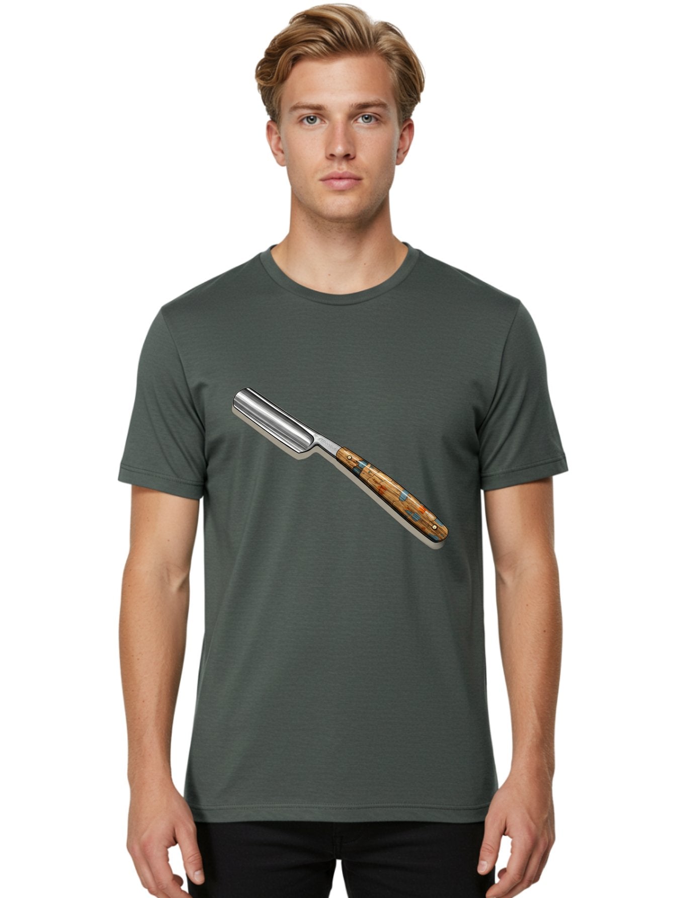 Razor Men'S Graphic Tee, 100% Cotton, Comfortable Casual Summer Wear, Machine Washable, Vintage Straight Razor, Sharp Blade, Wooden Handle, Traditional Shaving, Classic Grooming Tool, Men'S Grooming, Barber Shop Essentials, Close Shave Bad480 18