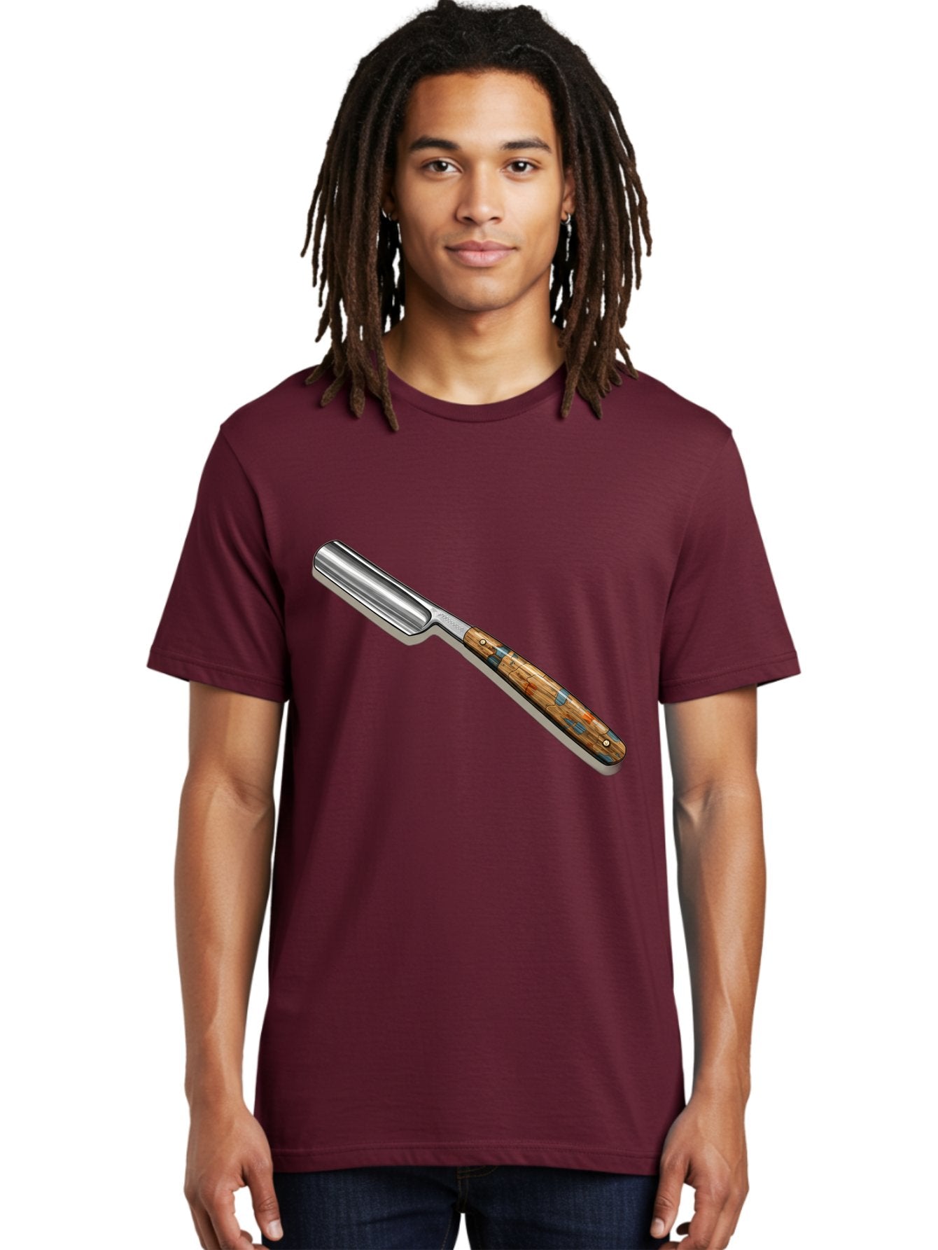 Razor Men'S Graphic Tee, 100% Cotton, Comfortable Casual Summer Wear, Machine Washable, Vintage Straight Razor, Sharp Blade, Wooden Handle, Traditional Shaving, Classic Grooming Tool, Men'S Grooming, Barber Shop Essentials, Close Shave Bad480 29