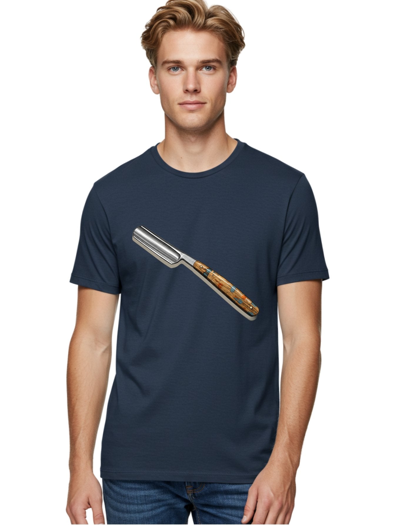 Razor Men'S Graphic Tee, 100% Cotton, Comfortable Casual Summer Wear, Machine Washable, Vintage Straight Razor, Sharp Blade, Wooden Handle, Traditional Shaving, Classic Grooming Tool, Men'S Grooming, Barber Shop Essentials, Close Shave Bad480 16