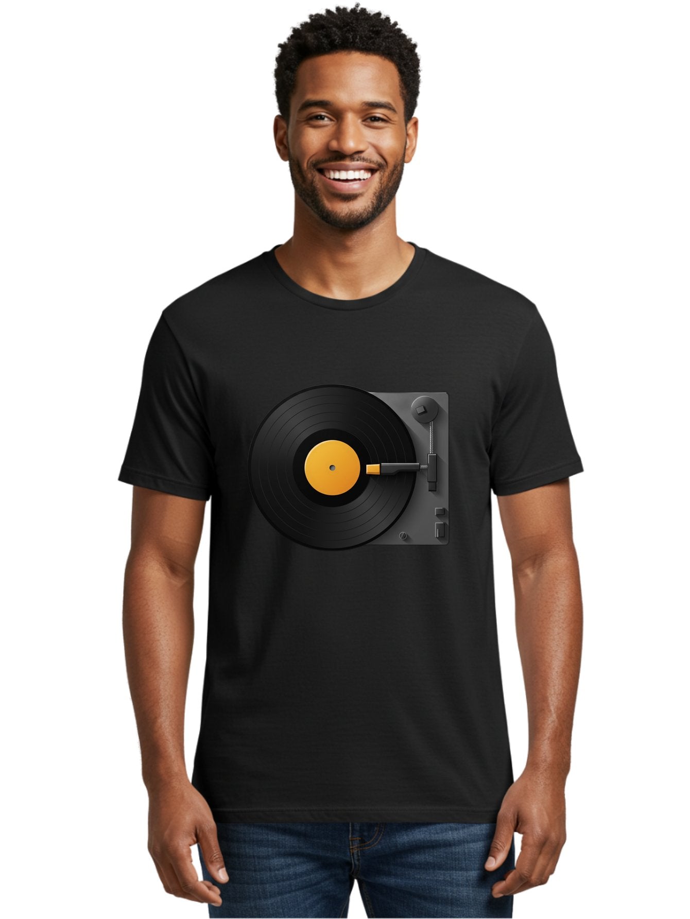 Record-Player Men'S Graphic Tee, 100% Cotton, Comfortable Casual Summer Wear, Machine Washable, Vinyl Record Player, Turntable, Dj Equipment, Music Playback, Audio Technology, Retro Music Player, Nostalgic Sound System Bad482 22