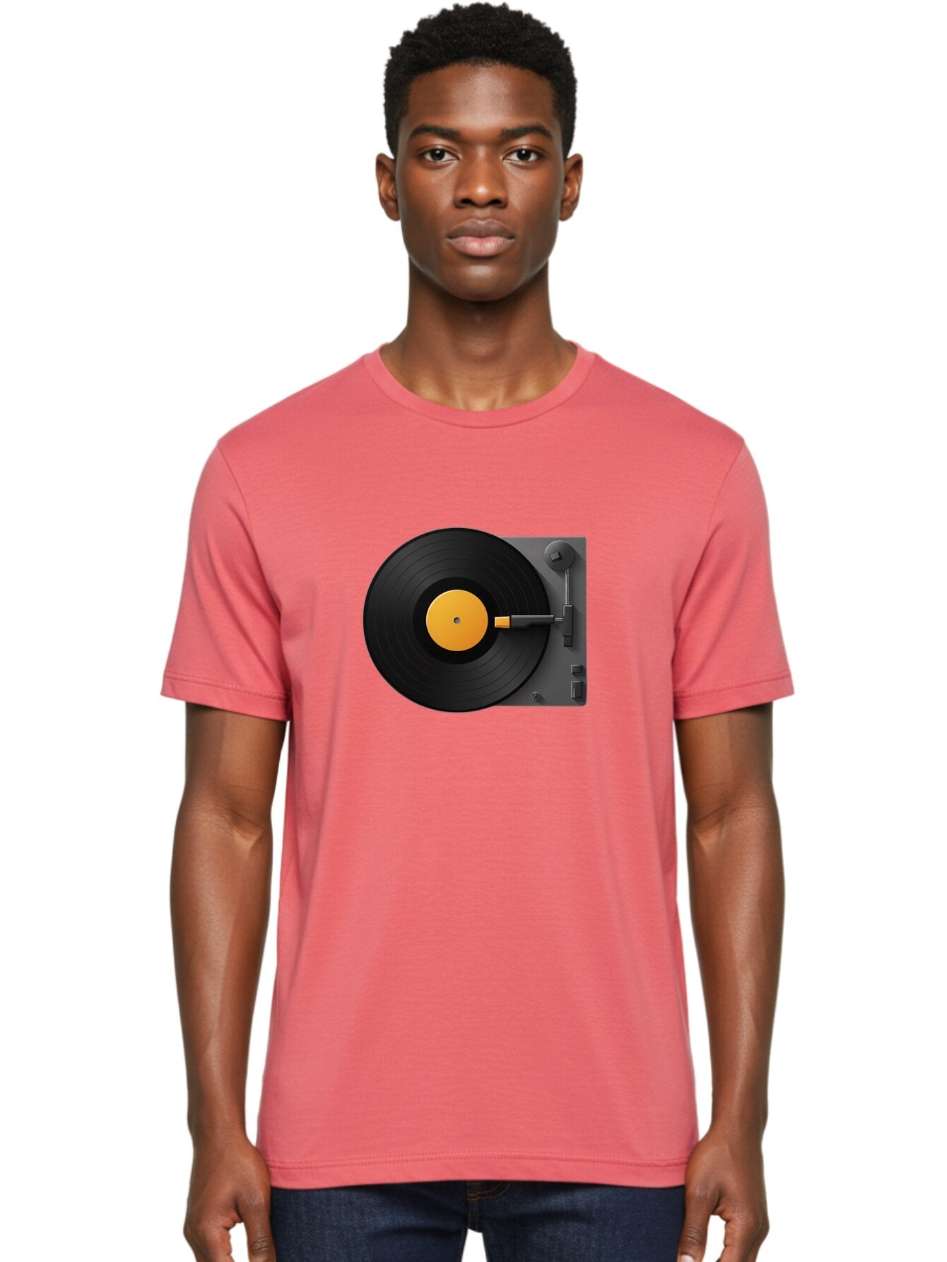 Record-Player Men'S Graphic Tee, 100% Cotton, Comfortable Casual Summer Wear, Machine Washable, Vinyl Record Player, Turntable, Dj Equipment, Music Playback, Audio Technology, Retro Music Player, Nostalgic Sound System Bad482 24