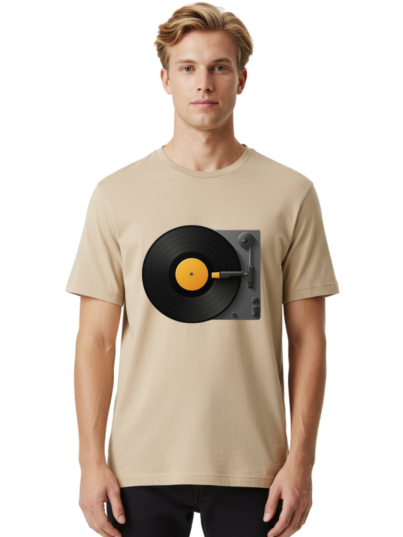 Record-Player Men'S Graphic Tee, 100% Cotton, Comfortable Casual Summer Wear, Machine Washable, Vinyl Record Player, Turntable, Dj Equipment, Music Playback, Audio Technology, Retro Music Player, Nostalgic Sound System Bad482 19