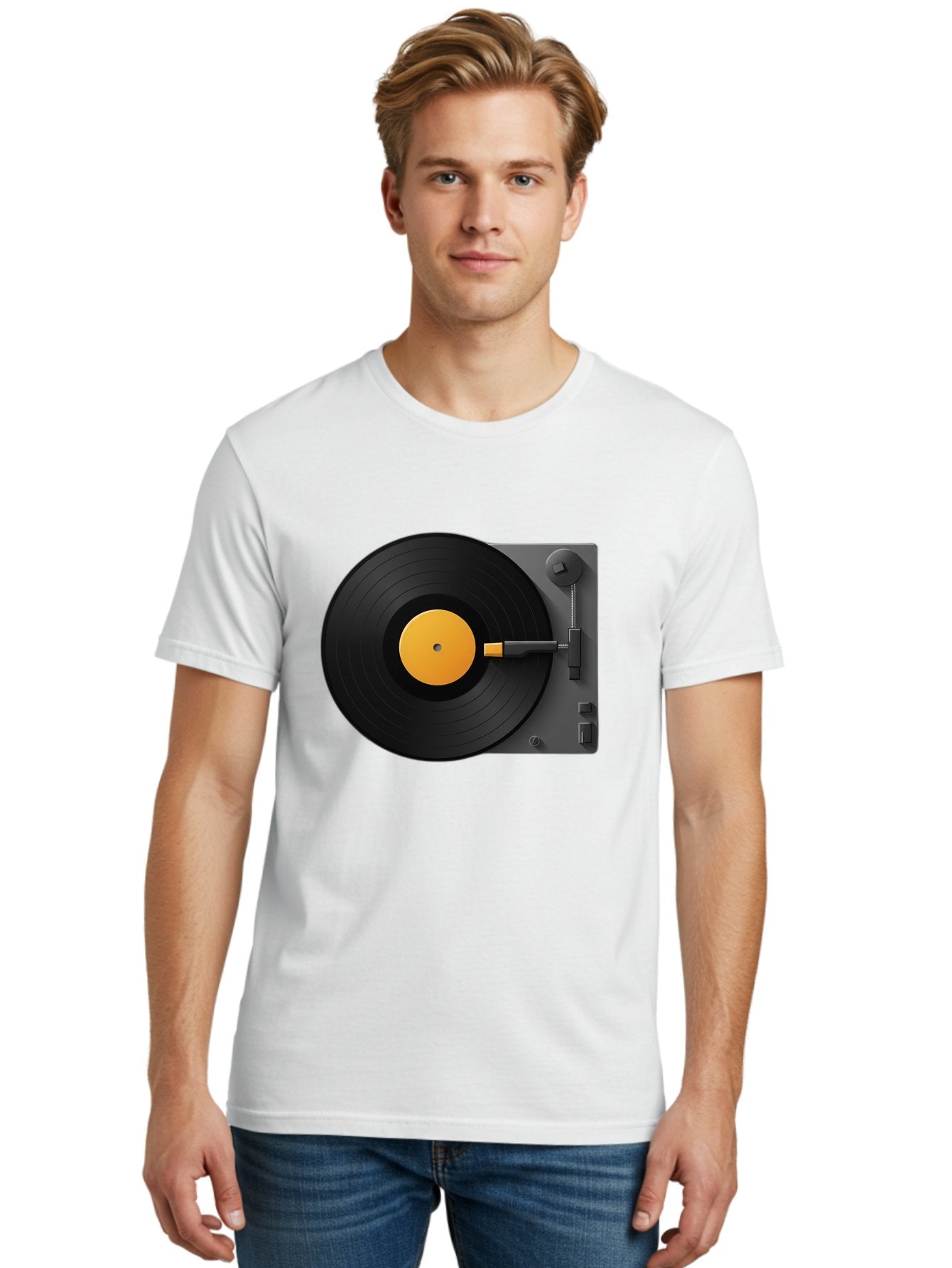 Record-Player Men'S Graphic Tee, 100% Cotton, Comfortable Casual Summer Wear, Machine Washable, Vinyl Record Player, Turntable, Dj Equipment, Music Playback, Audio Technology, Retro Music Player, Nostalgic Sound System Bad482 21