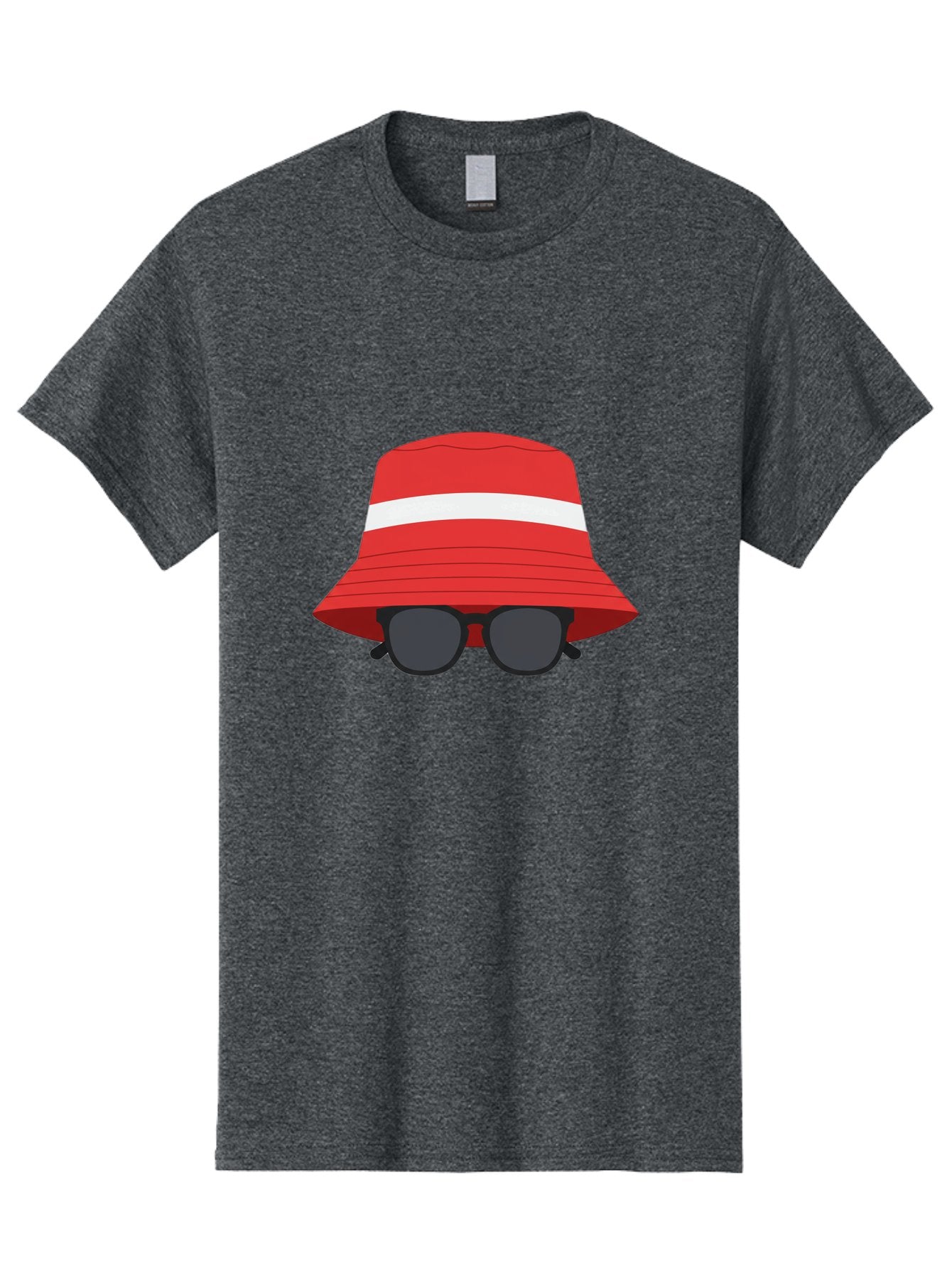 Red-Bucket-Hat-With-Sunglasses Men'S Graphic Tee, 100% Cotton, Comfortable Casual Summer Wear, Machine Washable, Red Bucket Hat, White Stripe, Sunglasses, Summer Fashion, Beachwear, Stylish Accessories, Trendy Outfits, Sunglasses Fashion, Bad483 4
