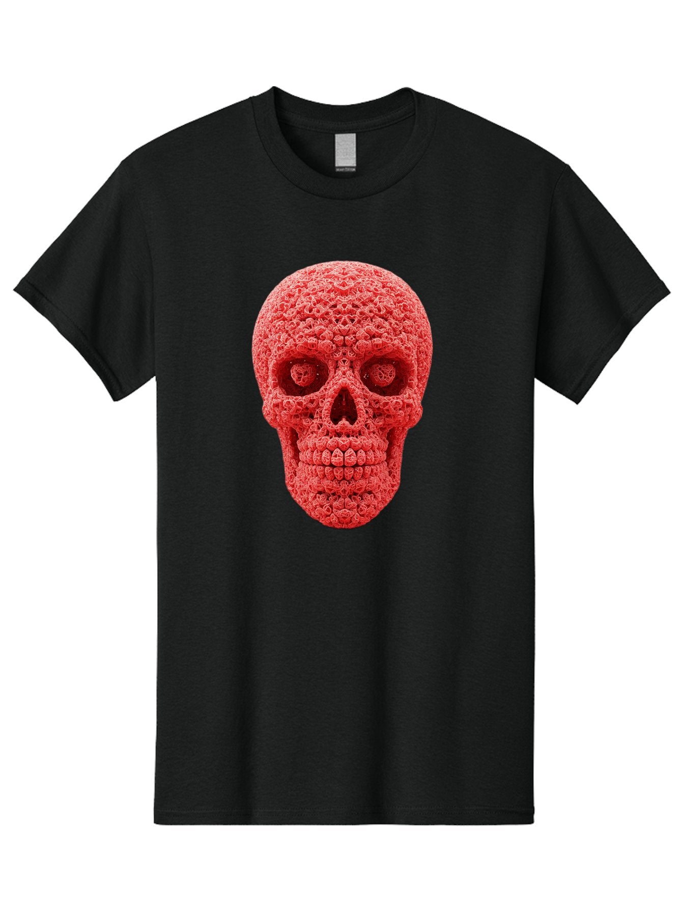 Red-Crochet-Skull Men'S Graphic Tee, 100% Cotton, Comfortable Casual Summer Wear, Machine Washable, Strawberry Skull, Red Fruit, Sugar Skull, Food Art, Creative Dessert, Skull Design, Vibrant Red Color, Unique Food Styling Bad484 12