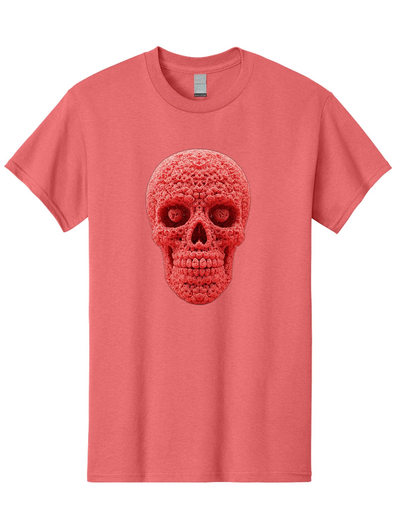 Red-Crochet-Skull Men'S Graphic Tee, 100% Cotton, Comfortable Casual Summer Wear, Machine Washable, Strawberry Skull, Red Fruit, Sugar Skull, Food Art, Creative Dessert, Skull Design, Vibrant Red Color, Unique Food Styling Bad484 7