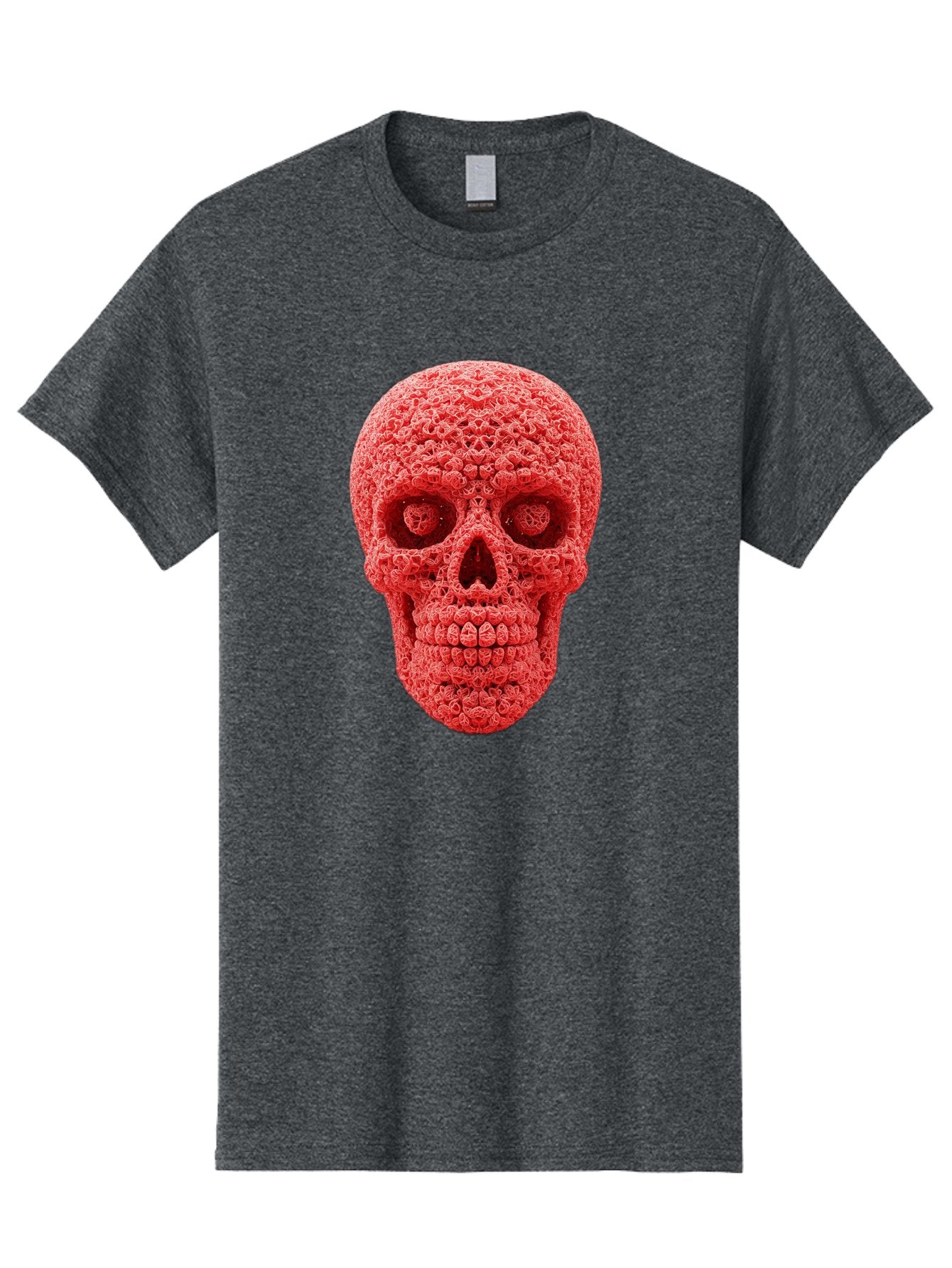 Red-Crochet-Skull Men'S Graphic Tee, 100% Cotton, Comfortable Casual Summer Wear, Machine Washable, Strawberry Skull, Red Fruit, Sugar Skull, Food Art, Creative Dessert, Skull Design, Vibrant Red Color, Unique Food Styling Bad484 9
