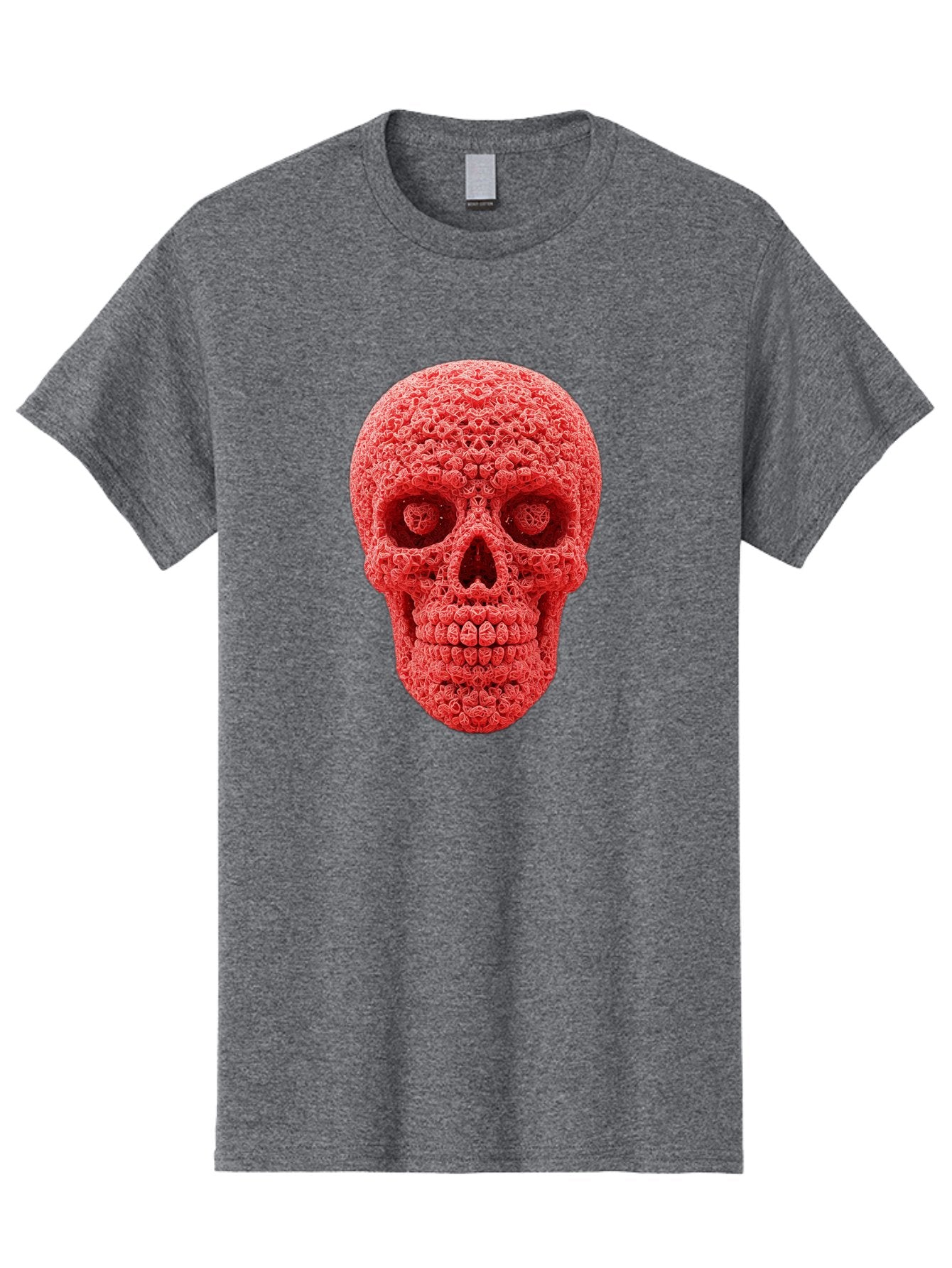Red-Crochet-Skull Men'S Graphic Tee, 100% Cotton, Comfortable Casual Summer Wear, Machine Washable, Strawberry Skull, Red Fruit, Sugar Skull, Food Art, Creative Dessert, Skull Design, Vibrant Red Color, Unique Food Styling Bad484 14