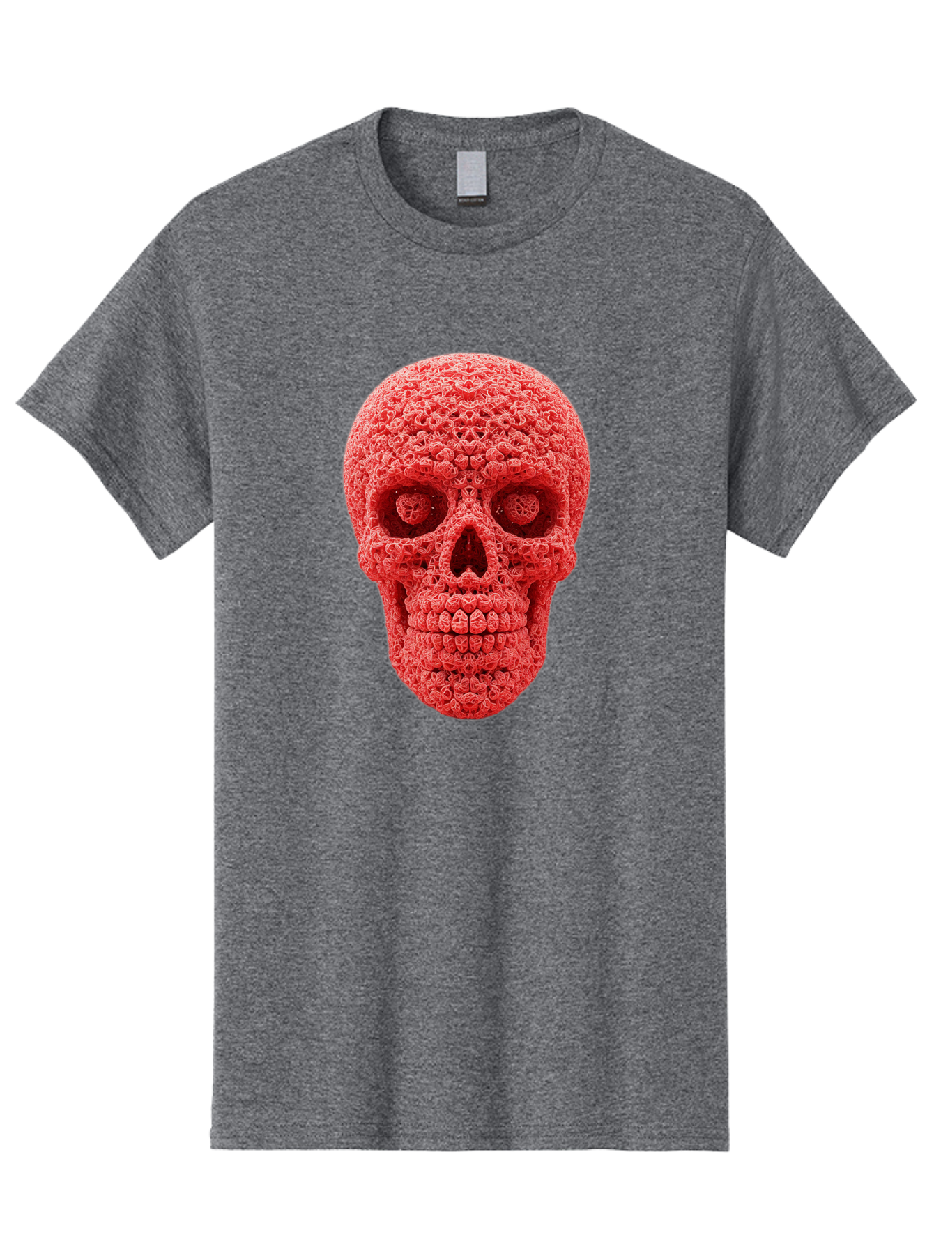 Red-Crochet-Skull Men'S Graphic Tee, 100% Cotton, Comfortable Casual Summer Wear, Machine Washable, Strawberry Skull, Red Fruit, Sugar Skull, Food Art, Creative Dessert, Skull Design, Vibrant Red Color, Unique Food Styling Bad484