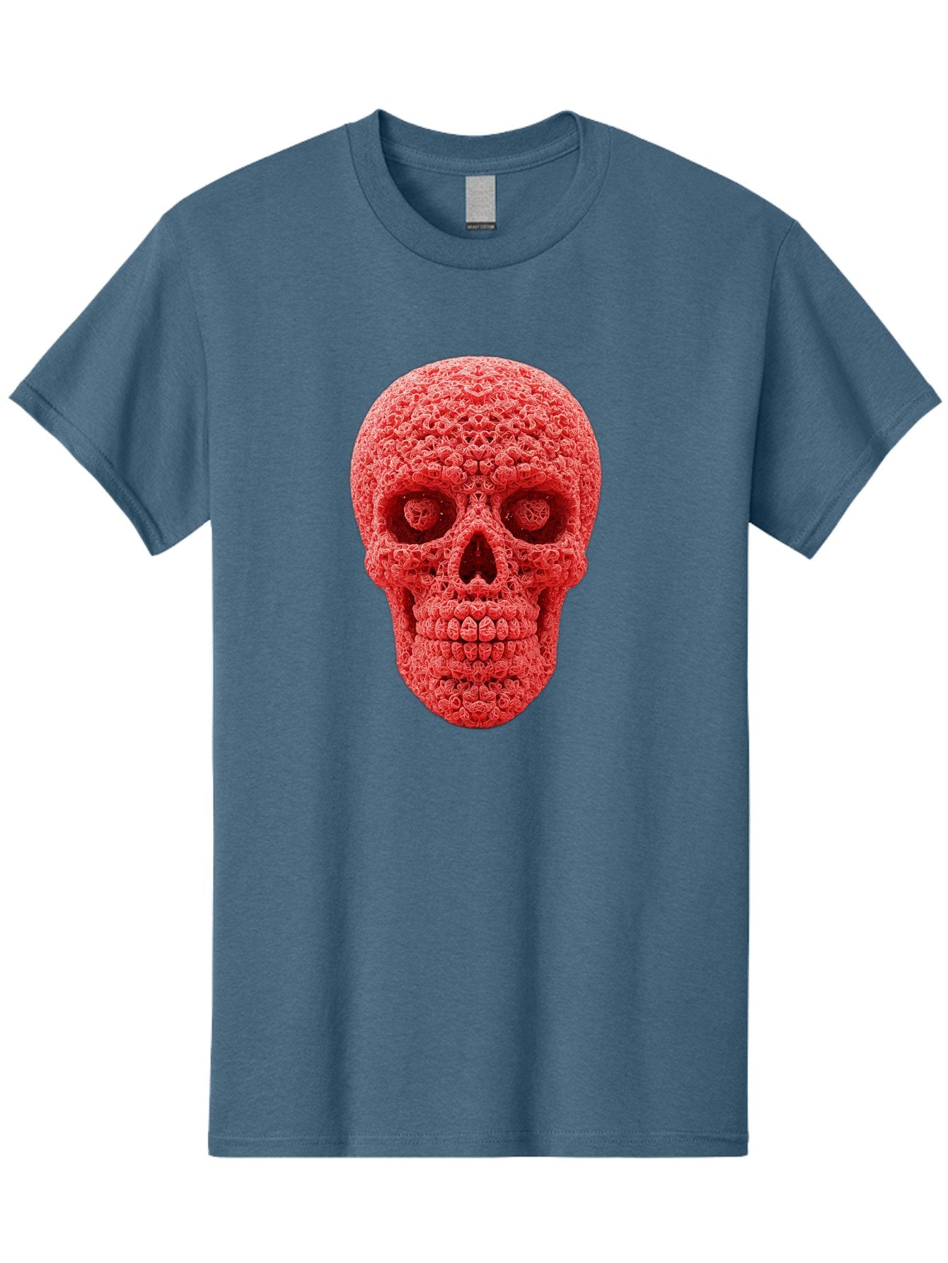 Red-Crochet-Skull Men'S Graphic Tee, 100% Cotton, Comfortable Casual Summer Wear, Machine Washable, Strawberry Skull, Red Fruit, Sugar Skull, Food Art, Creative Dessert, Skull Design, Vibrant Red Color, Unique Food Styling Bad484 3
