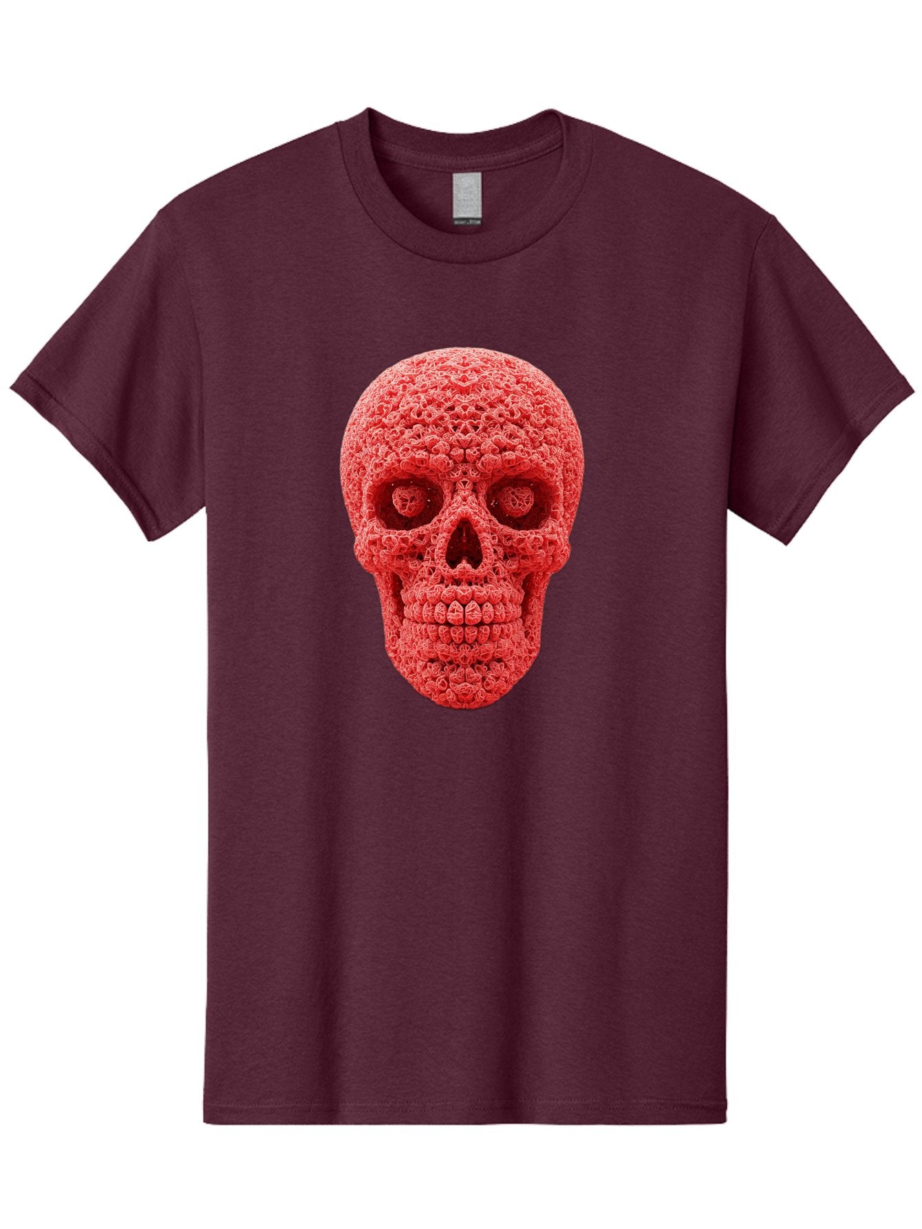 Red-Crochet-Skull Men'S Graphic Tee, 100% Cotton, Comfortable Casual Summer Wear, Machine Washable, Strawberry Skull, Red Fruit, Sugar Skull, Food Art, Creative Dessert, Skull Design, Vibrant Red Color, Unique Food Styling Bad484 10