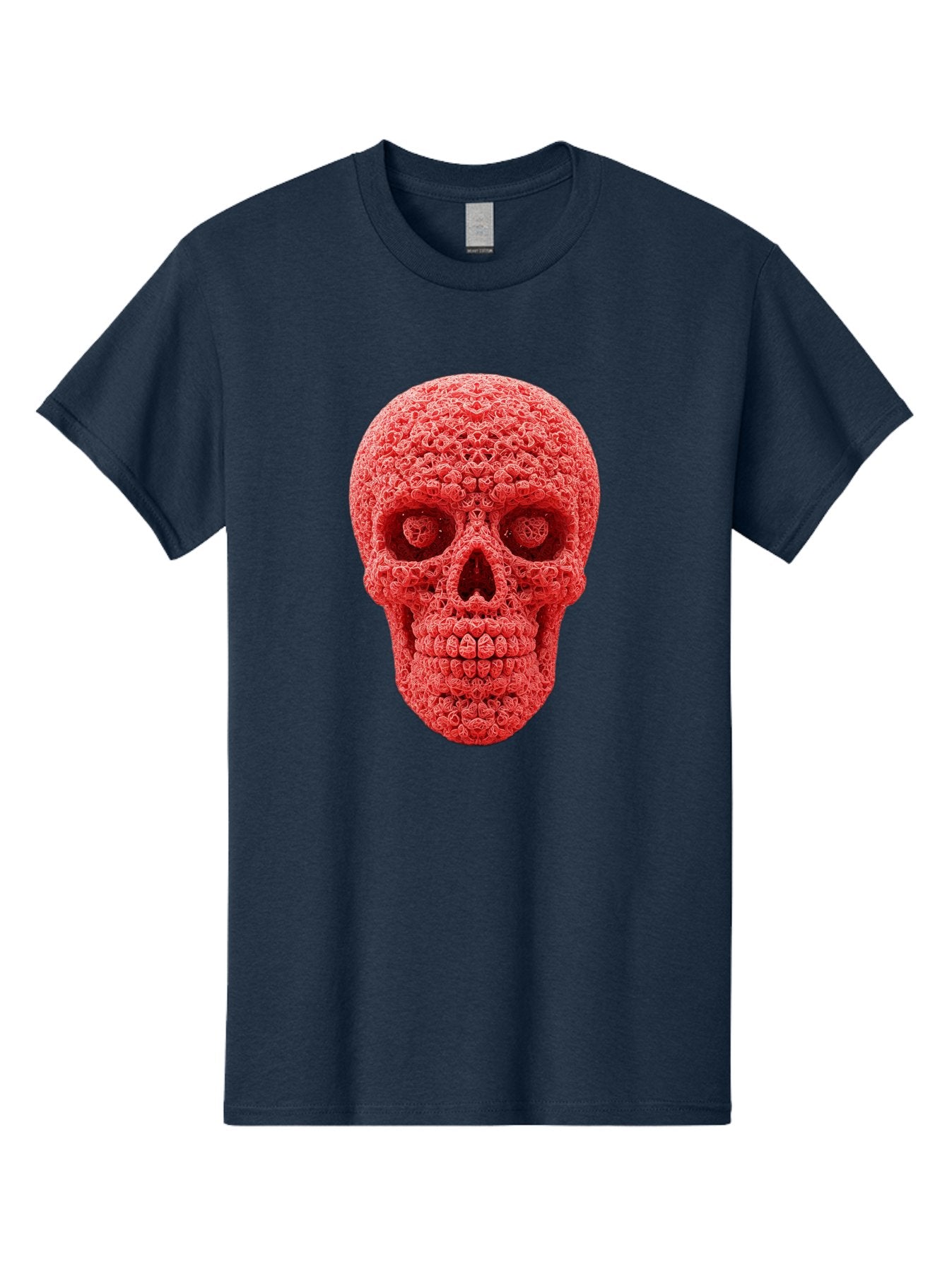 Red-Crochet-Skull Men'S Graphic Tee, 100% Cotton, Comfortable Casual Summer Wear, Machine Washable, Strawberry Skull, Red Fruit, Sugar Skull, Food Art, Creative Dessert, Skull Design, Vibrant Red Color, Unique Food Styling Bad484 8