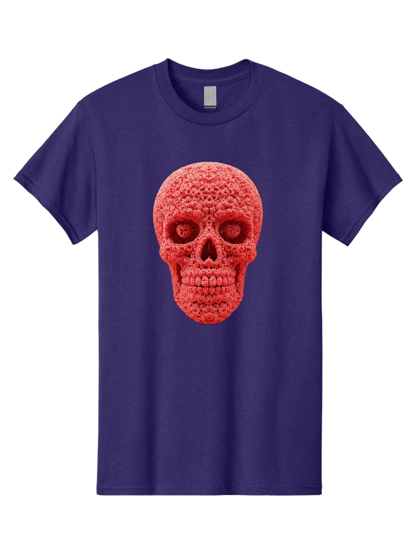 Red-Crochet-Skull Men'S Graphic Tee, 100% Cotton, Comfortable Casual Summer Wear, Machine Washable, Strawberry Skull, Red Fruit, Sugar Skull, Food Art, Creative Dessert, Skull Design, Vibrant Red Color, Unique Food Styling Bad484