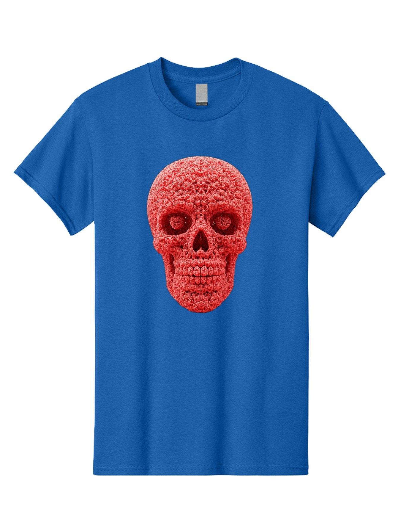 Red-Crochet-Skull Men'S Graphic Tee, 100% Cotton, Comfortable Casual Summer Wear, Machine Washable, Strawberry Skull, Red Fruit, Sugar Skull, Food Art, Creative Dessert, Skull Design, Vibrant Red Color, Unique Food Styling Bad484 15