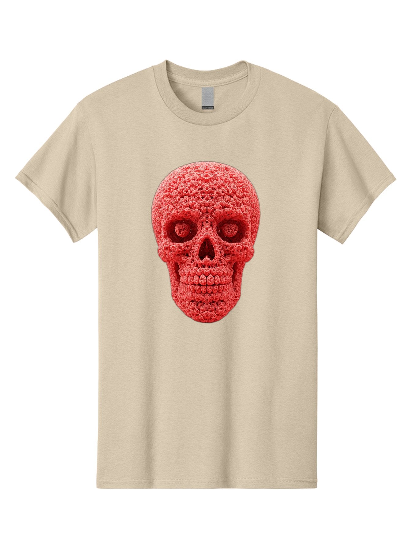 Red-Crochet-Skull Men'S Graphic Tee, 100% Cotton, Comfortable Casual Summer Wear, Machine Washable, Strawberry Skull, Red Fruit, Sugar Skull, Food Art, Creative Dessert, Skull Design, Vibrant Red Color, Unique Food Styling Bad484 6