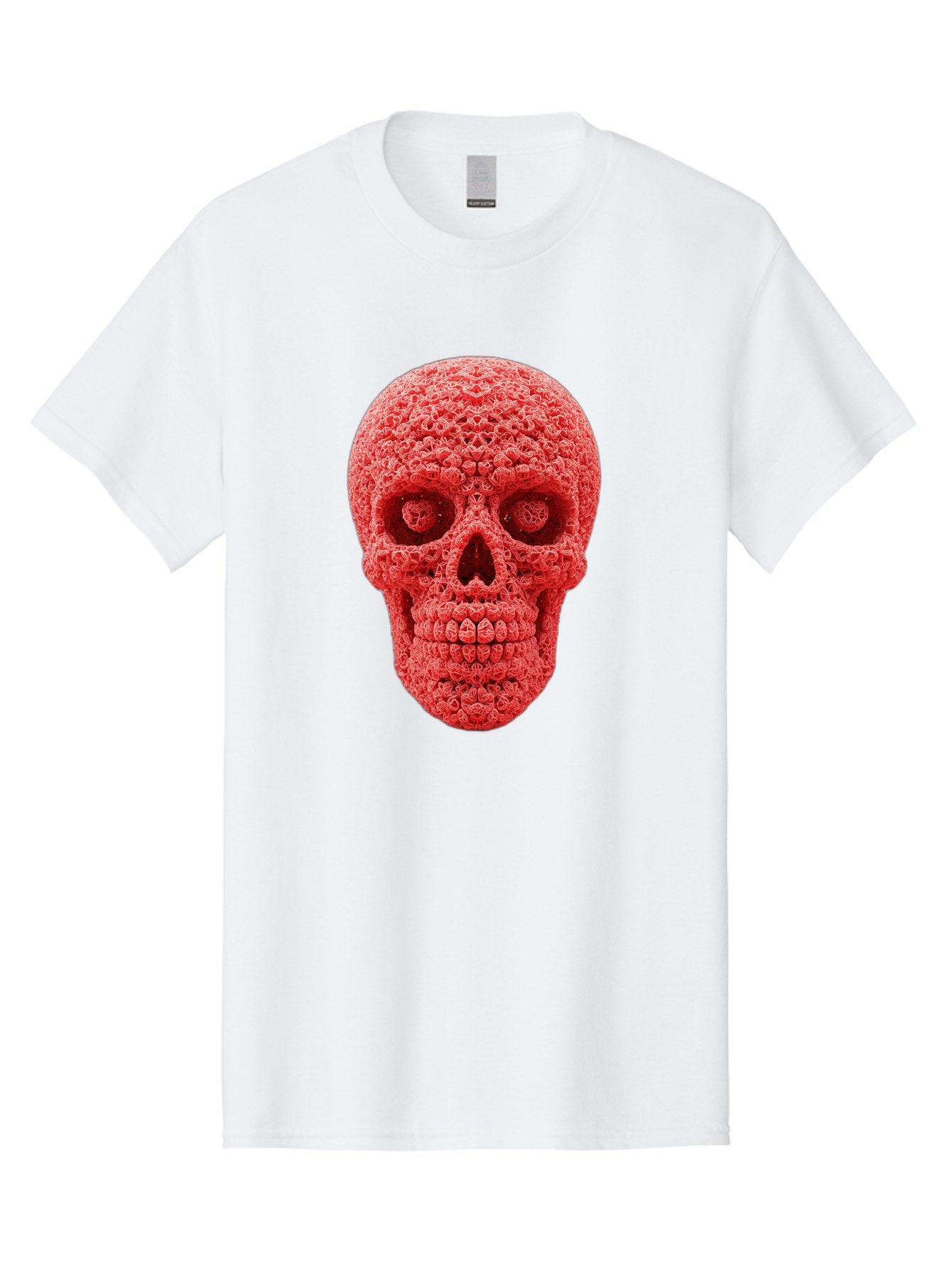 Red-Crochet-Skull Men'S Graphic Tee, 100% Cotton, Comfortable Casual Summer Wear, Machine Washable, Strawberry Skull, Red Fruit, Sugar Skull, Food Art, Creative Dessert, Skull Design, Vibrant Red Color, Unique Food Styling Bad484 4