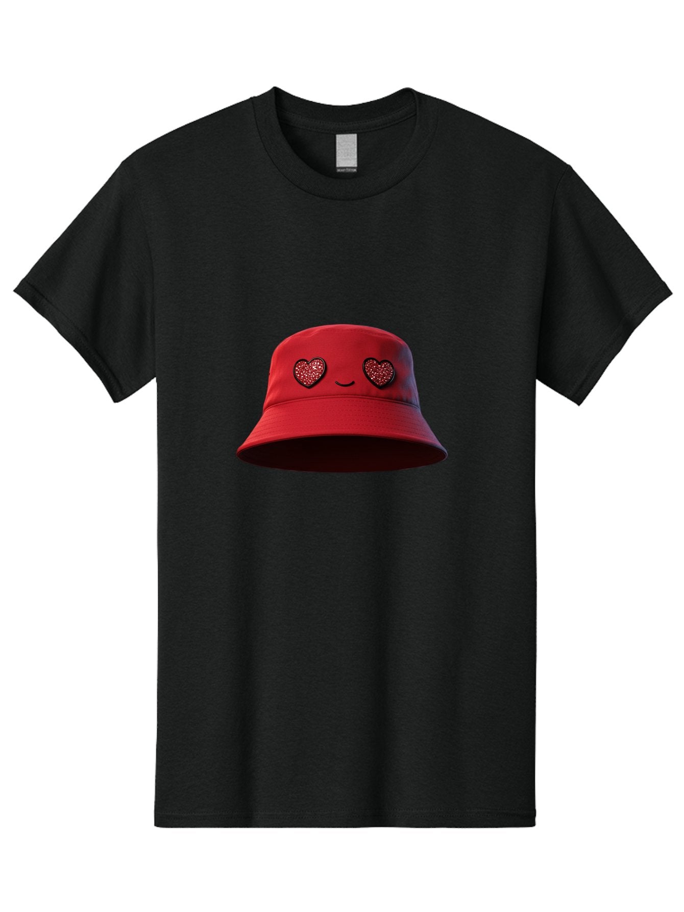 Red-Hat Men'S Graphic Tee, 100% Cotton, Comfortable Casual Summer Wear, Machine Washable, Red Bucket Hat, Heart Eyes, Smiley Face, Fashion Accessory, Streetwear, Casual Style, Hat With Heart Design, Trendy Headwear, Kawaii Fashion Bad485 4