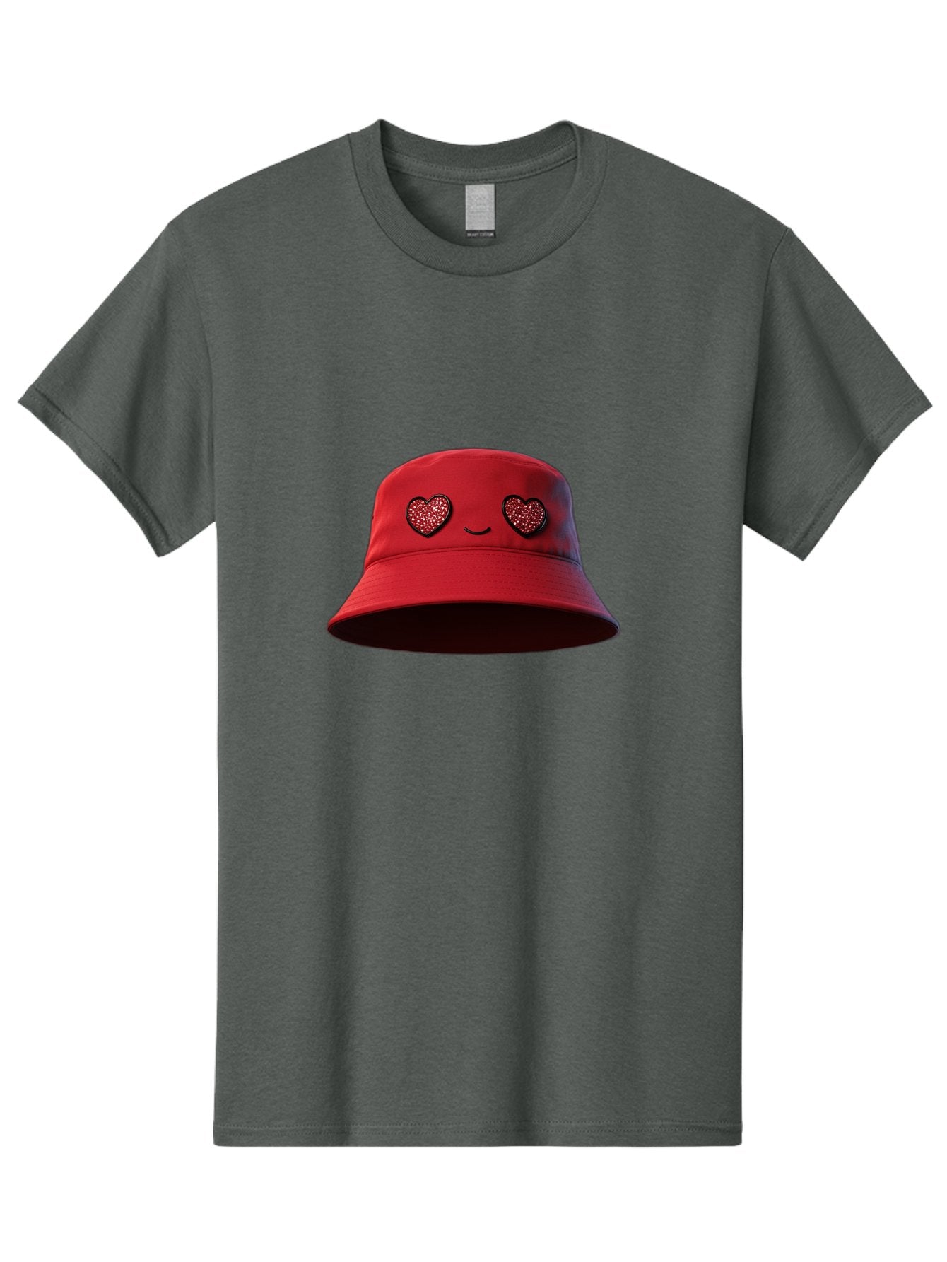 Red-Hat Men'S Graphic Tee, 100% Cotton, Comfortable Casual Summer Wear, Machine Washable, Red Bucket Hat, Heart Eyes, Smiley Face, Fashion Accessory, Streetwear, Casual Style, Hat With Heart Design, Trendy Headwear, Kawaii Fashion Bad485 11