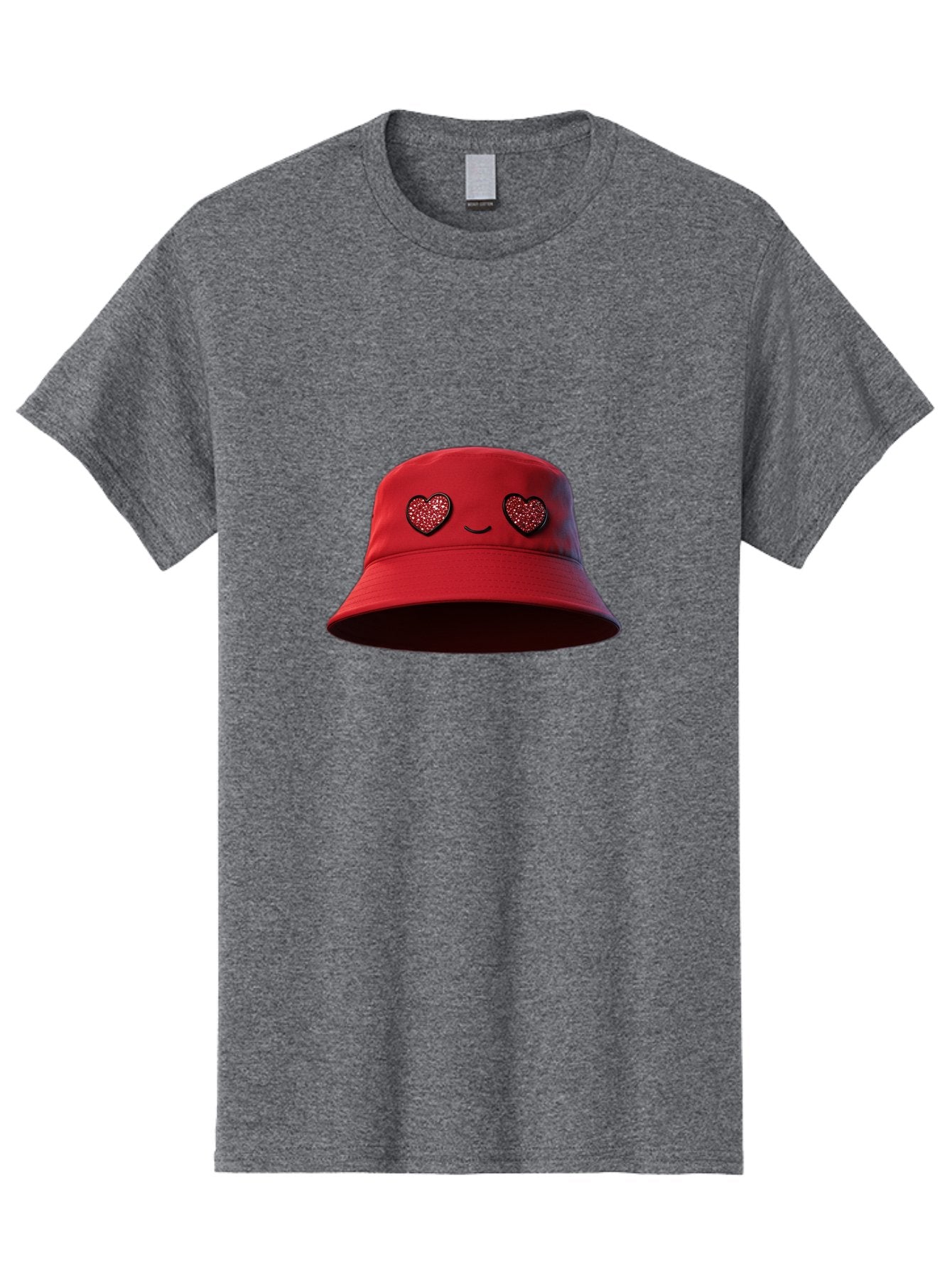 Red-Hat Men'S Graphic Tee, 100% Cotton, Comfortable Casual Summer Wear, Machine Washable, Red Bucket Hat, Heart Eyes, Smiley Face, Fashion Accessory, Streetwear, Casual Style, Hat With Heart Design, Trendy Headwear, Kawaii Fashion Bad485 12