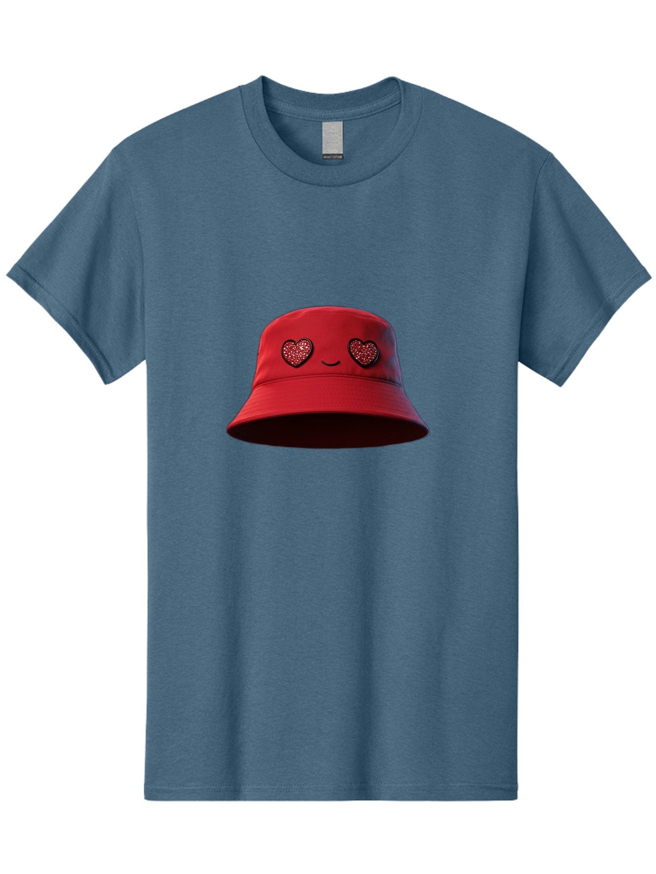 Red-Hat Men'S Graphic Tee, 100% Cotton, Comfortable Casual Summer Wear, Machine Washable, Red Bucket Hat, Heart Eyes, Smiley Face, Fashion Accessory, Streetwear, Casual Style, Hat With Heart Design, Trendy Headwear, Kawaii Fashion Bad485 15