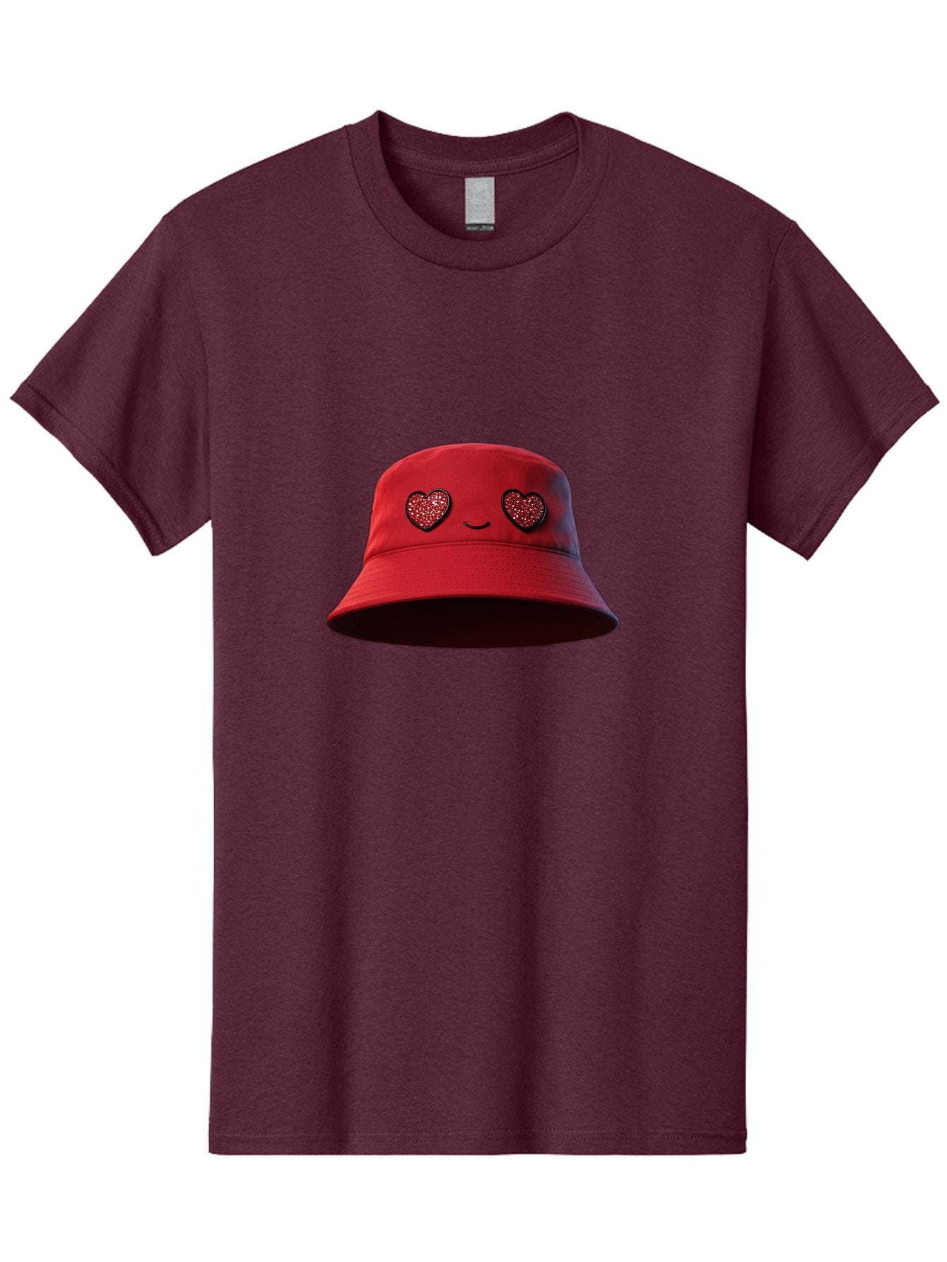 Red-Hat Men'S Graphic Tee, 100% Cotton, Comfortable Casual Summer Wear, Machine Washable, Red Bucket Hat, Heart Eyes, Smiley Face, Fashion Accessory, Streetwear, Casual Style, Hat With Heart Design, Trendy Headwear, Kawaii Fashion Bad485 5