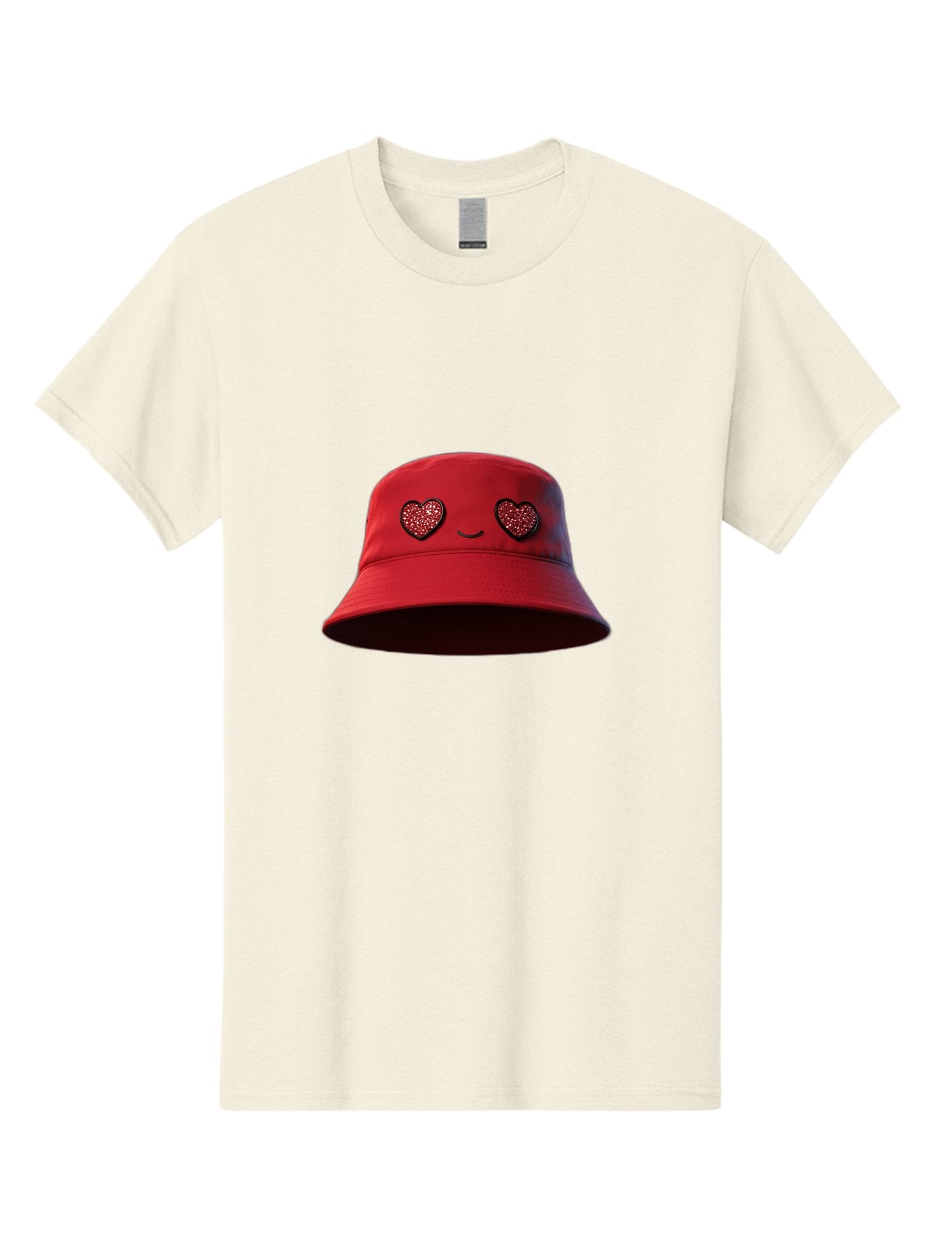 Red-Hat Men'S Graphic Tee, 100% Cotton, Comfortable Casual Summer Wear, Machine Washable, Red Bucket Hat, Heart Eyes, Smiley Face, Fashion Accessory, Streetwear, Casual Style, Hat With Heart Design, Trendy Headwear, Kawaii Fashion Bad485 7