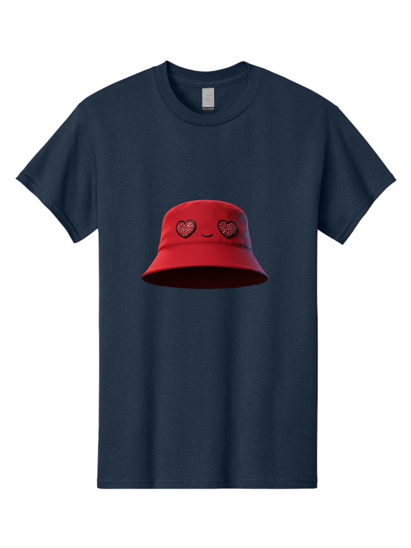 Red-Hat Men'S Graphic Tee, 100% Cotton, Comfortable Casual Summer Wear, Machine Washable, Red Bucket Hat, Heart Eyes, Smiley Face, Fashion Accessory, Streetwear, Casual Style, Hat With Heart Design, Trendy Headwear, Kawaii Fashion Bad485 8