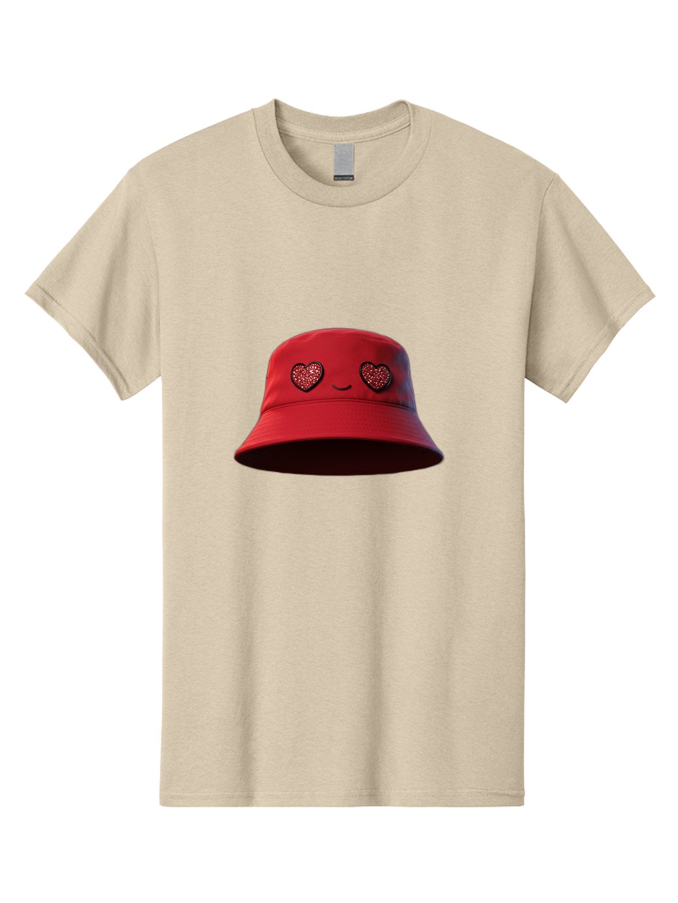 Red-Hat Men'S Graphic Tee, 100% Cotton, Comfortable Casual Summer Wear, Machine Washable, Red Bucket Hat, Heart Eyes, Smiley Face, Fashion Accessory, Streetwear, Casual Style, Hat With Heart Design, Trendy Headwear, Kawaii Fashion Bad485 13