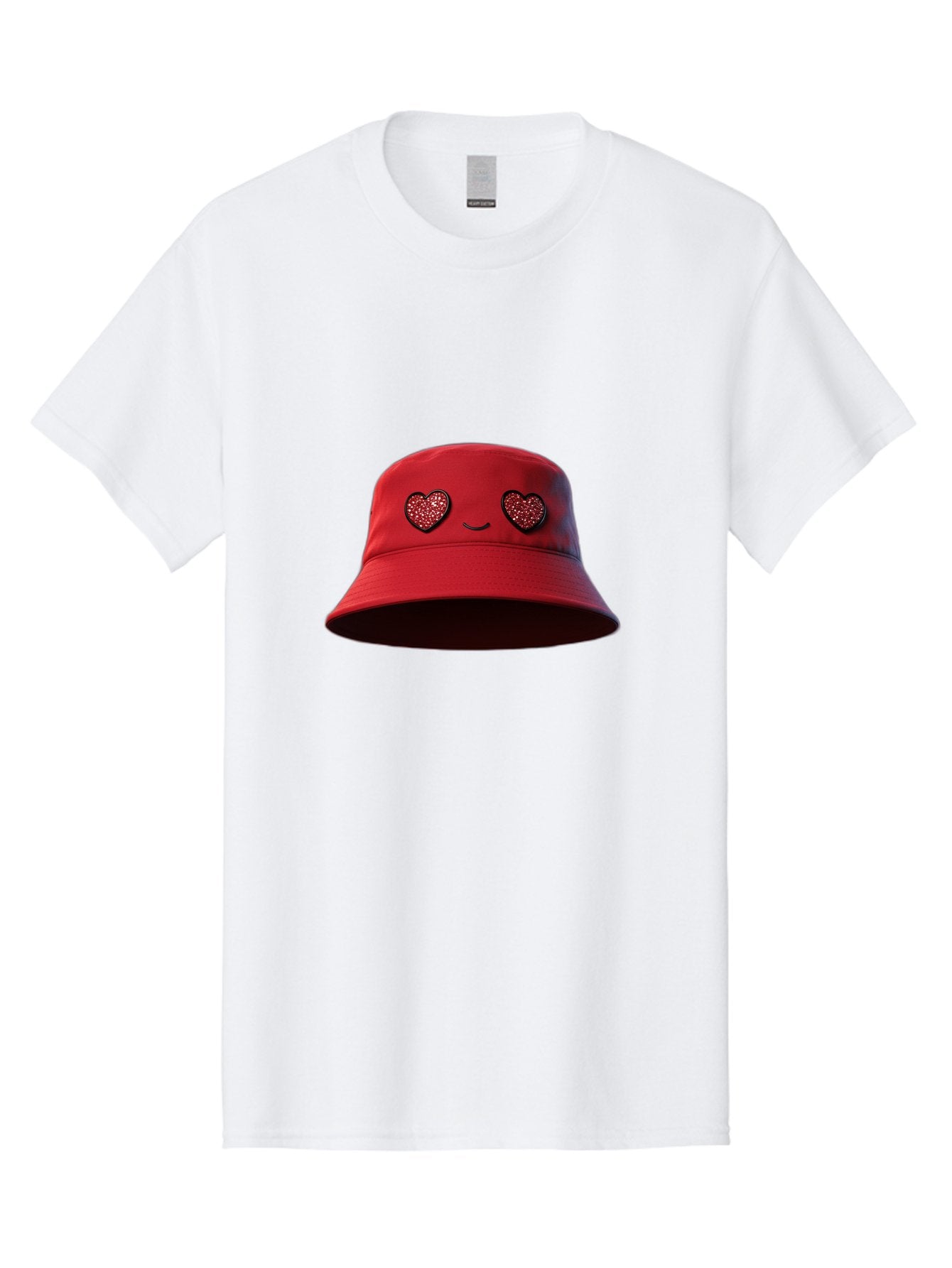 Red-Hat Men'S Graphic Tee, 100% Cotton, Comfortable Casual Summer Wear, Machine Washable, Red Bucket Hat, Heart Eyes, Smiley Face, Fashion Accessory, Streetwear, Casual Style, Hat With Heart Design, Trendy Headwear, Kawaii Fashion Bad485 3