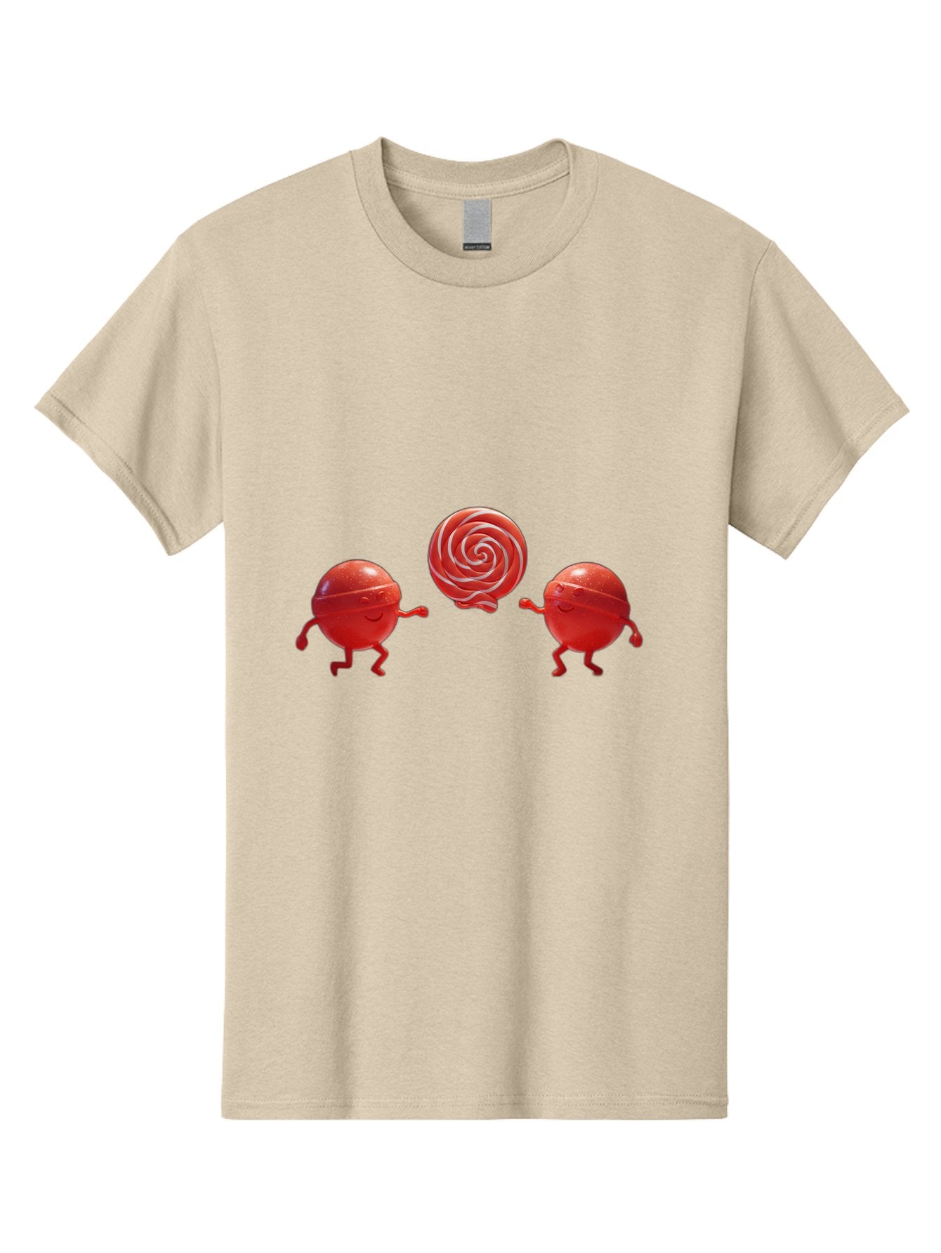 Red-Lollipop-Characters Men'S Graphic Tee, 100% Cotton, Comfortable Casual Summer Wear, Machine Washable, Red Candy Characters, Animated Figures, Lollipop, Sweet Treats, Playful Design, Cartoon Style, Whimsical, Fun, Candy Graphics, Bad486