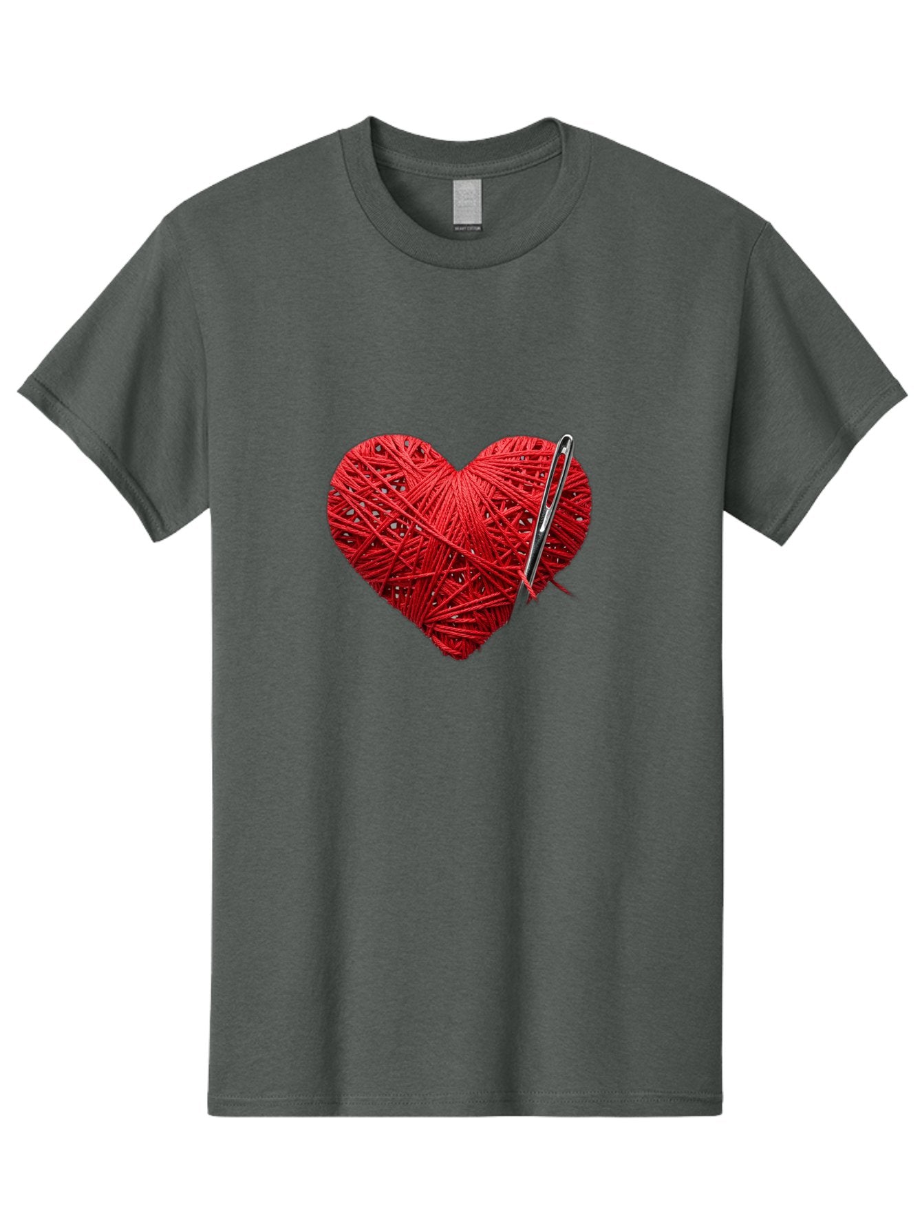 Red-Yarn-Heart Men'S Graphic Tee, 100% Cotton, Comfortable Casual Summer Wear, Machine Washable, Heart Made Of Red Yarn, Knitting Needle, Creative Craft, Handmade Love, Diy Project, Cozy Atmosphere, Knitting Hobby Bad488 12