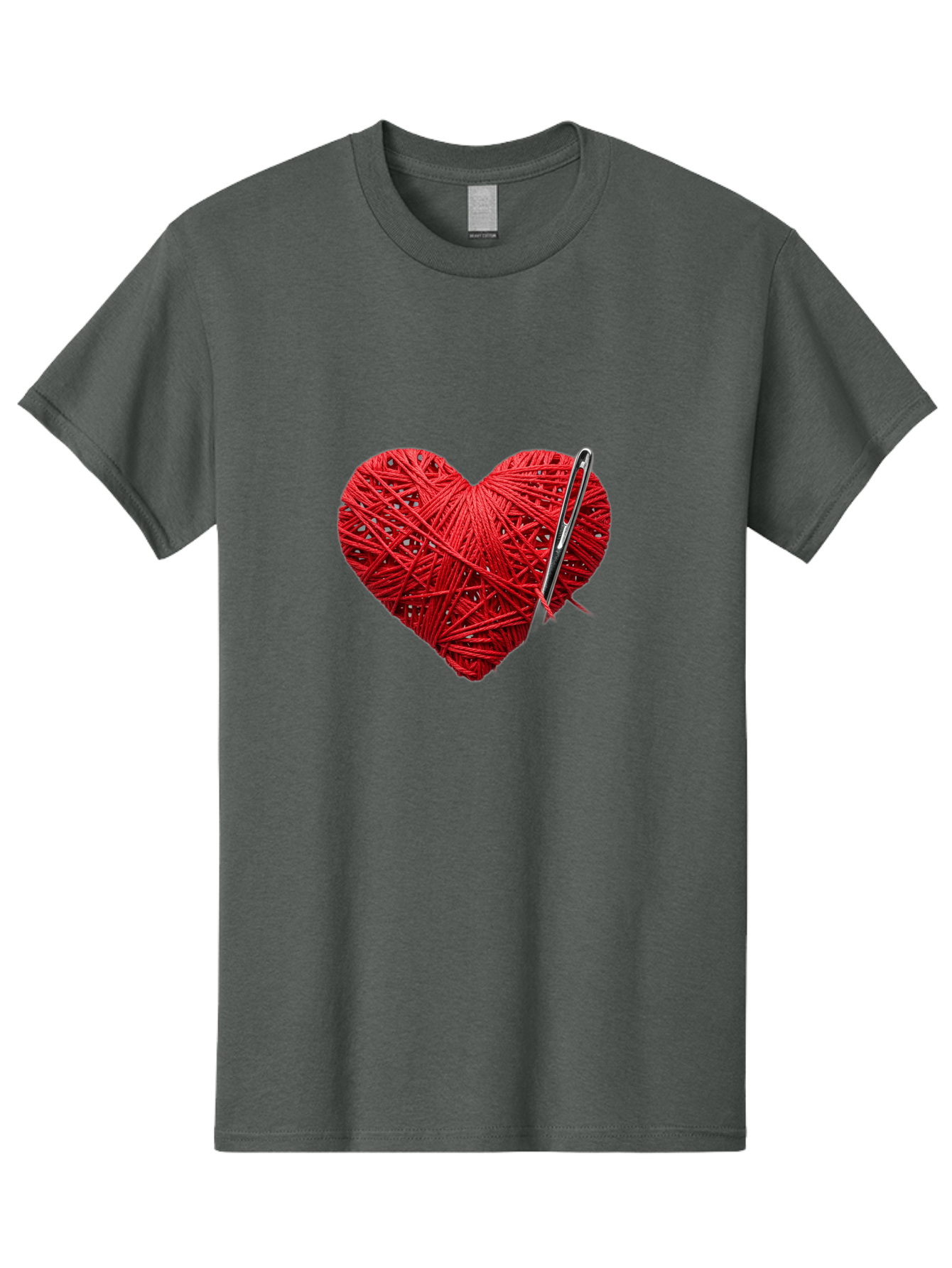 Red-Yarn-Heart Men'S Graphic Tee, 100% Cotton, Comfortable Casual Summer Wear, Machine Washable, Heart Made Of Red Yarn, Knitting Needle, Creative Craft, Handmade Love, Diy Project, Cozy Atmosphere, Knitting Hobby Bad488 3